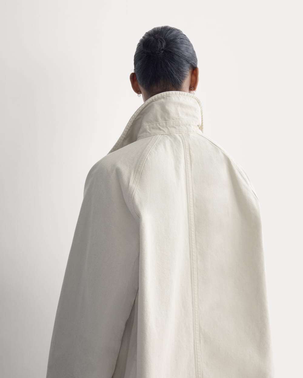 Cropped Denim Jacket in Garment-Dyed Sand — detail view