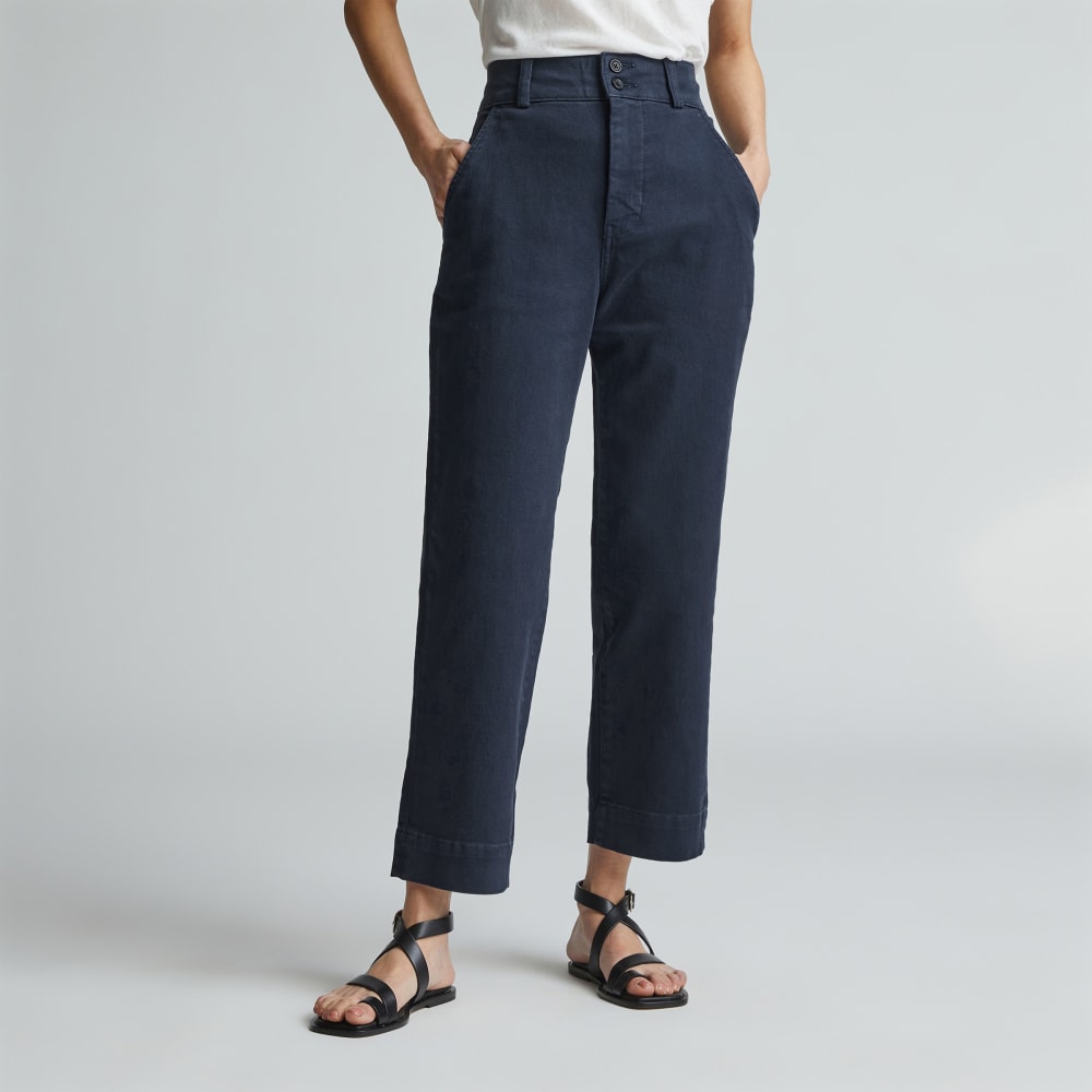 The Organic Straight-Leg Pant in Navy — detail view
