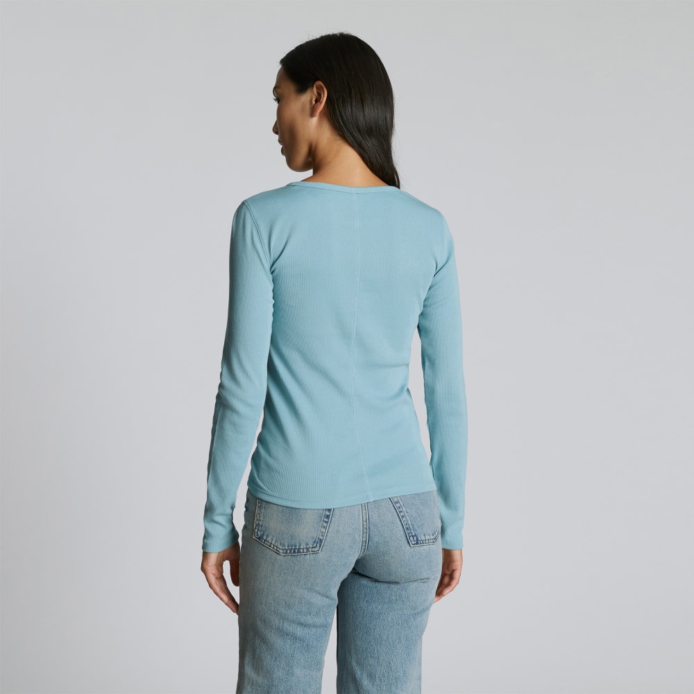 The Luxe Rib Long-Sleeve Crew in Blue Shadow — detail view