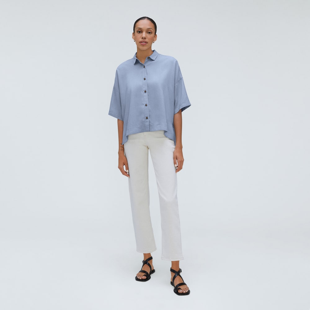 The Drapey Square Shirt in Blue Slate — detail view