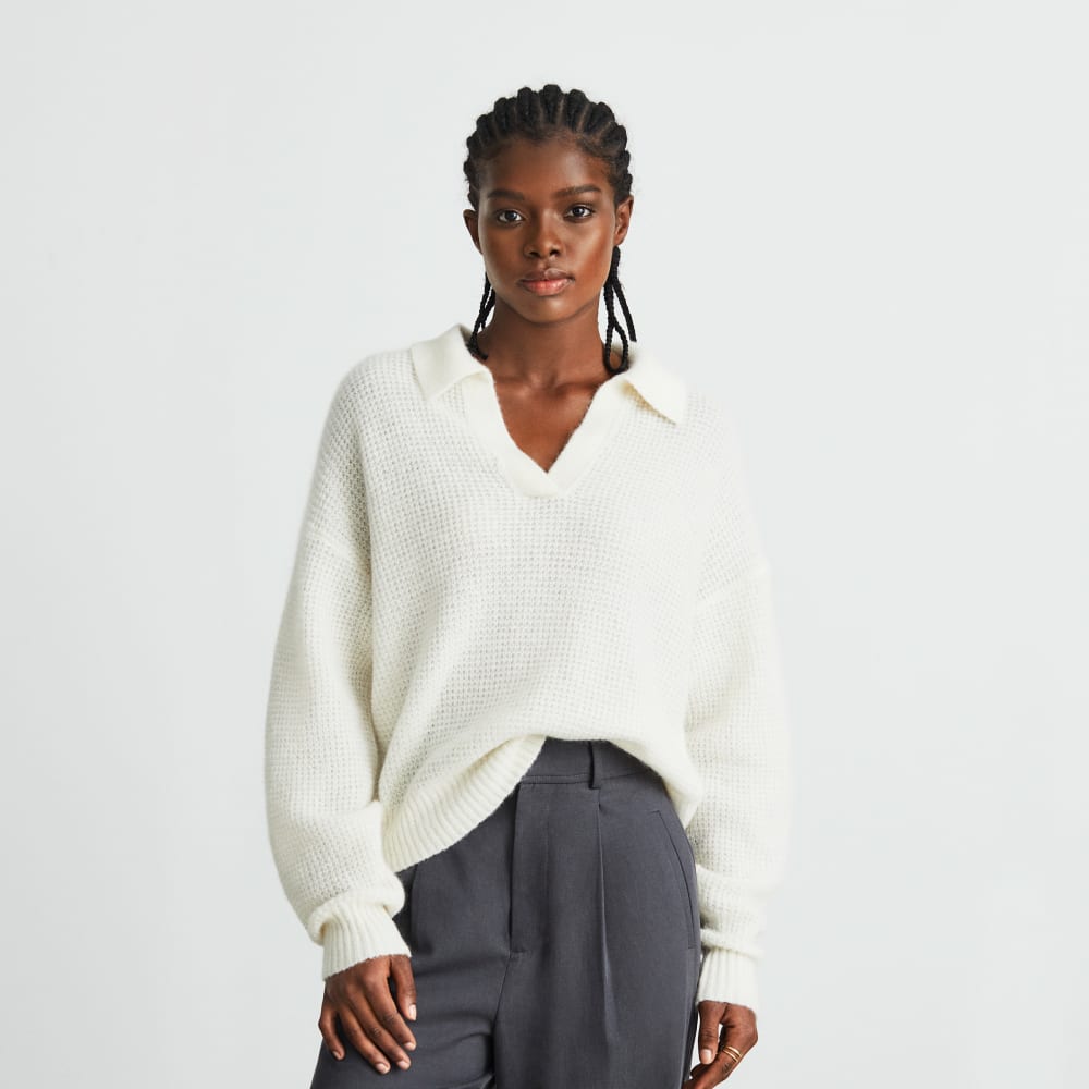 The Alpaca Waffle-Stitch Polo in Snow — alternate view
