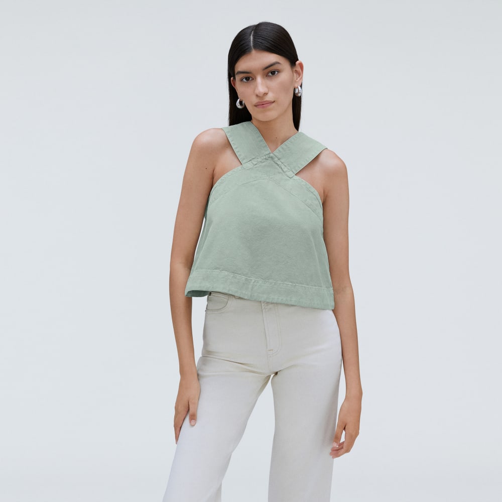 The Cross-Front Apron Top in Sea Glass — alternate view