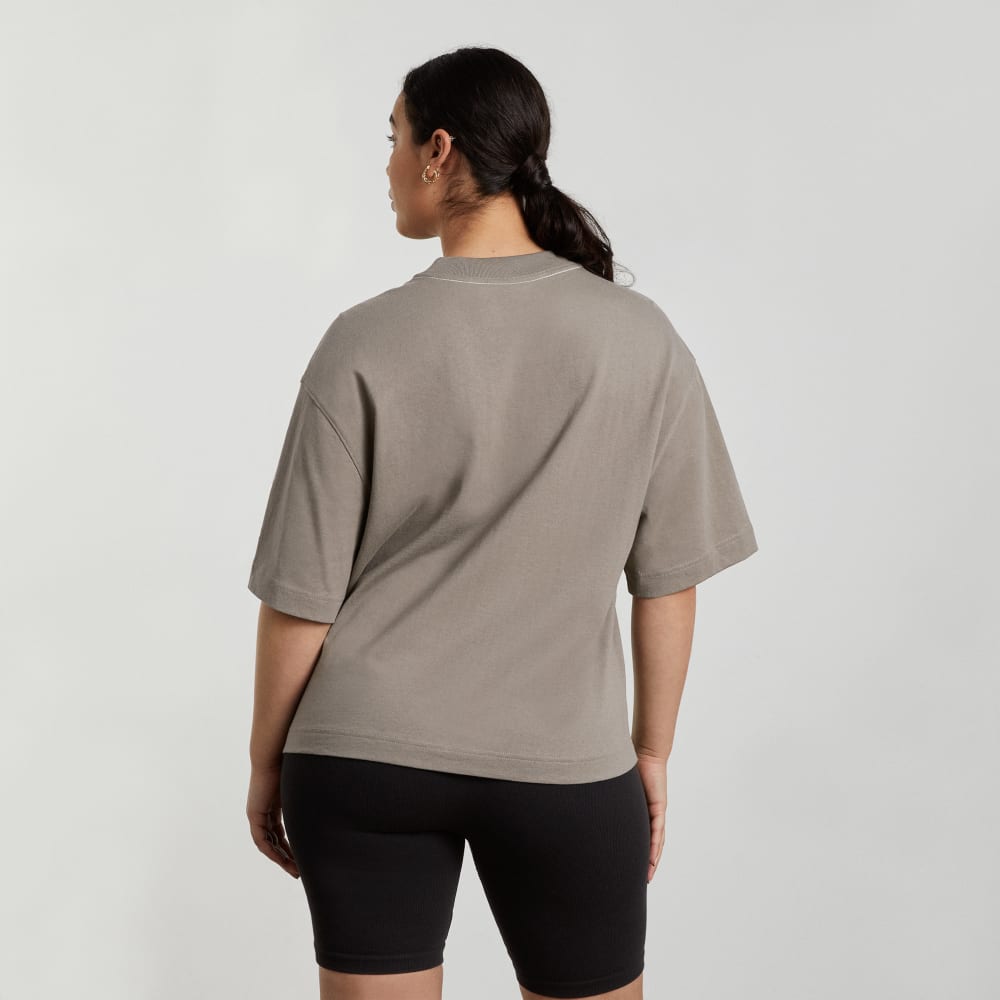 The Premium Weight Relaxed Tee in Clay — detail view