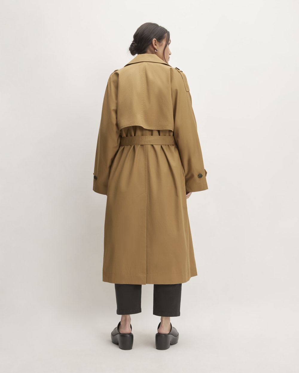 The Cotton Long Trench Coat in Toasted Coconut — detail view