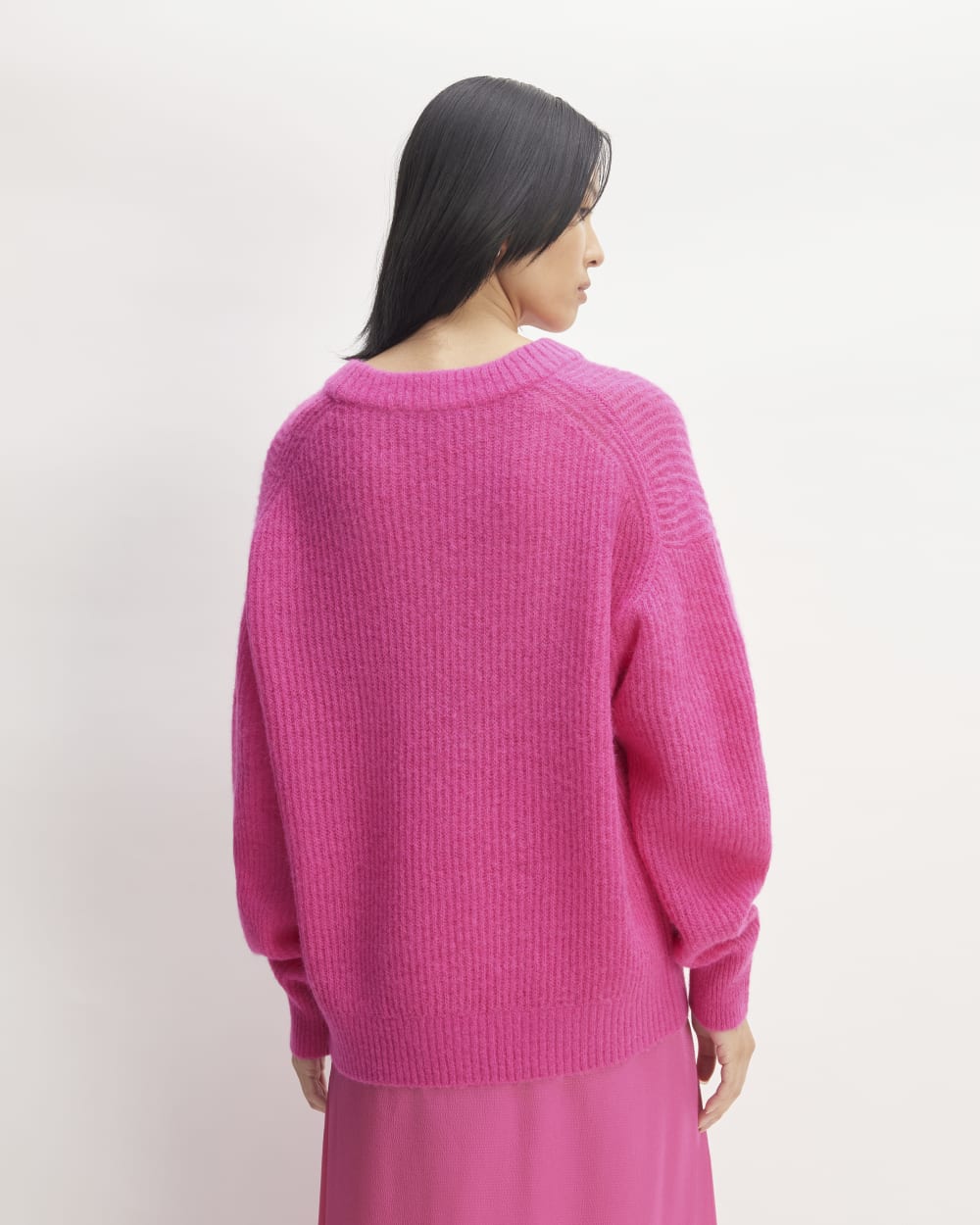 The Cocoon Crew in Alpaca in Fuchsia Pink — detail view