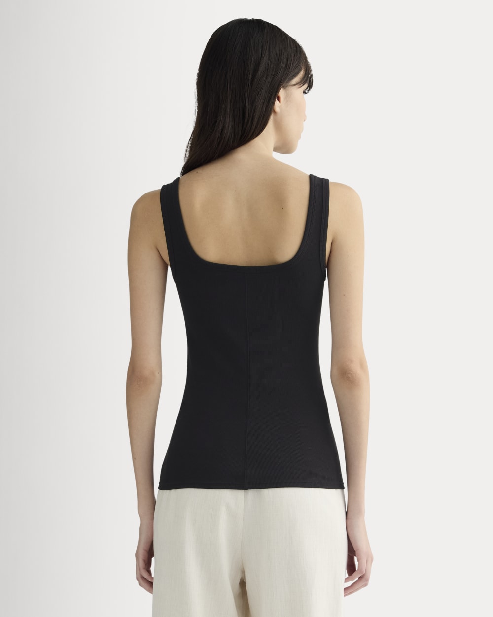 The Luxe Rib Square-Neck Tank in Black — detail view