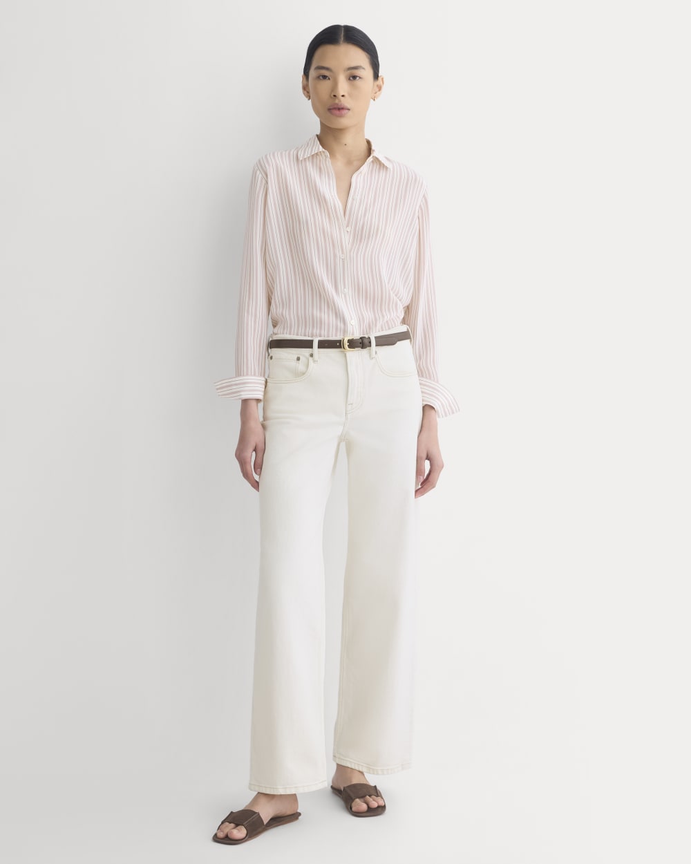 The Must-Have Shirt in Washable Silk in Bone / Rose — detail view