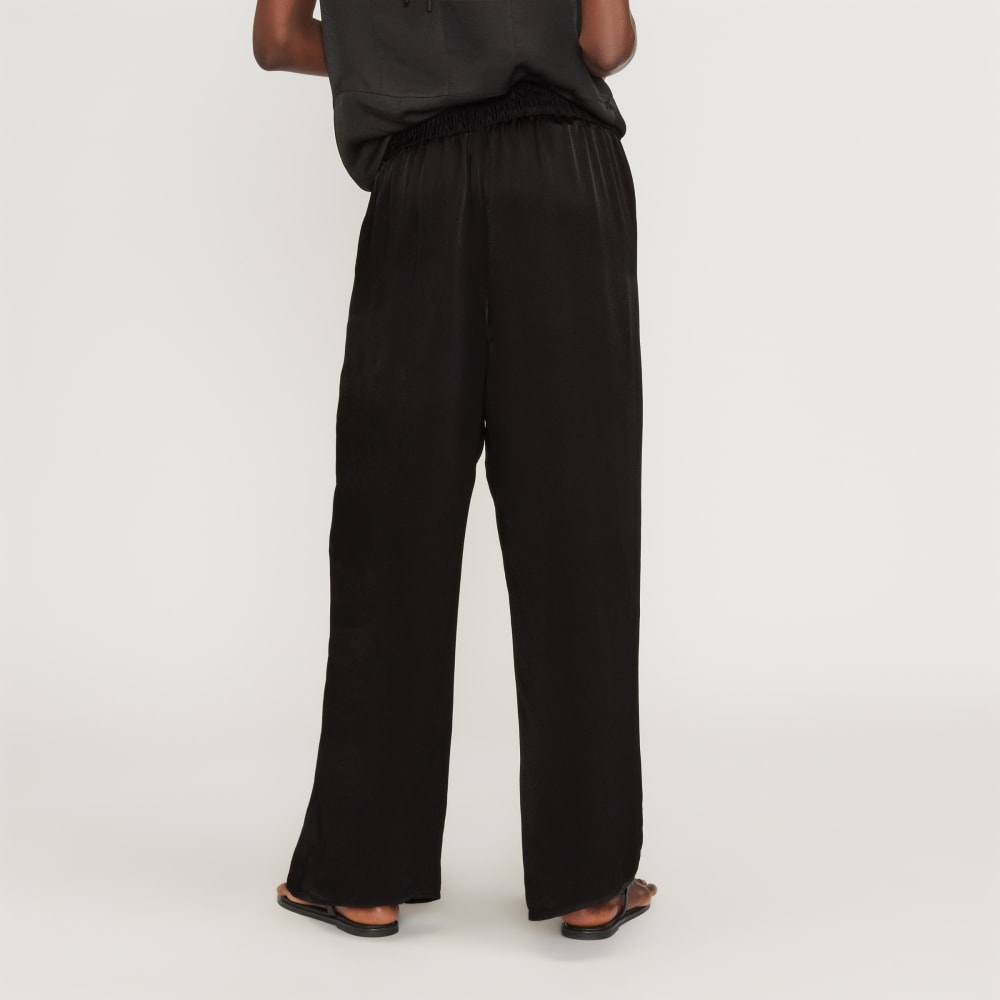 The Satin Pull-On Pant in Black — detail view