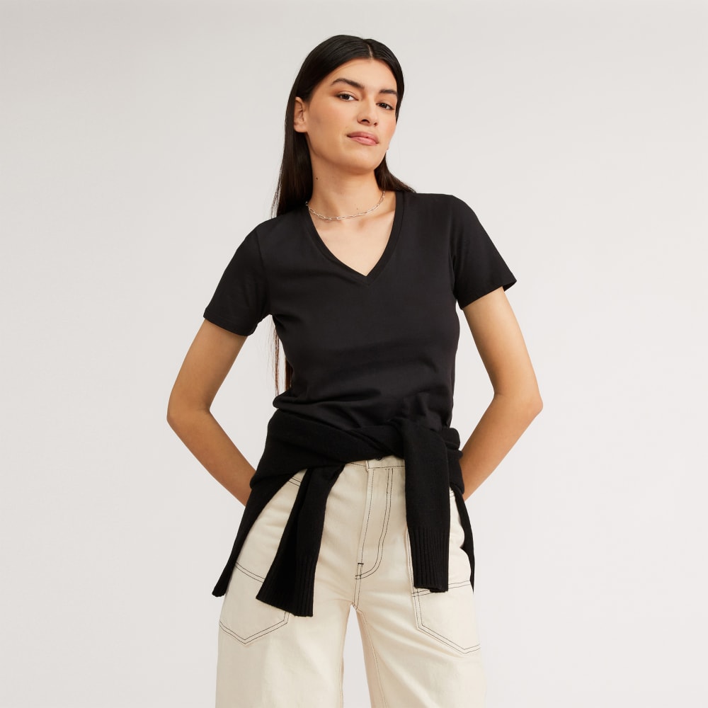 The Organic Cotton V-Neck in Black — front view