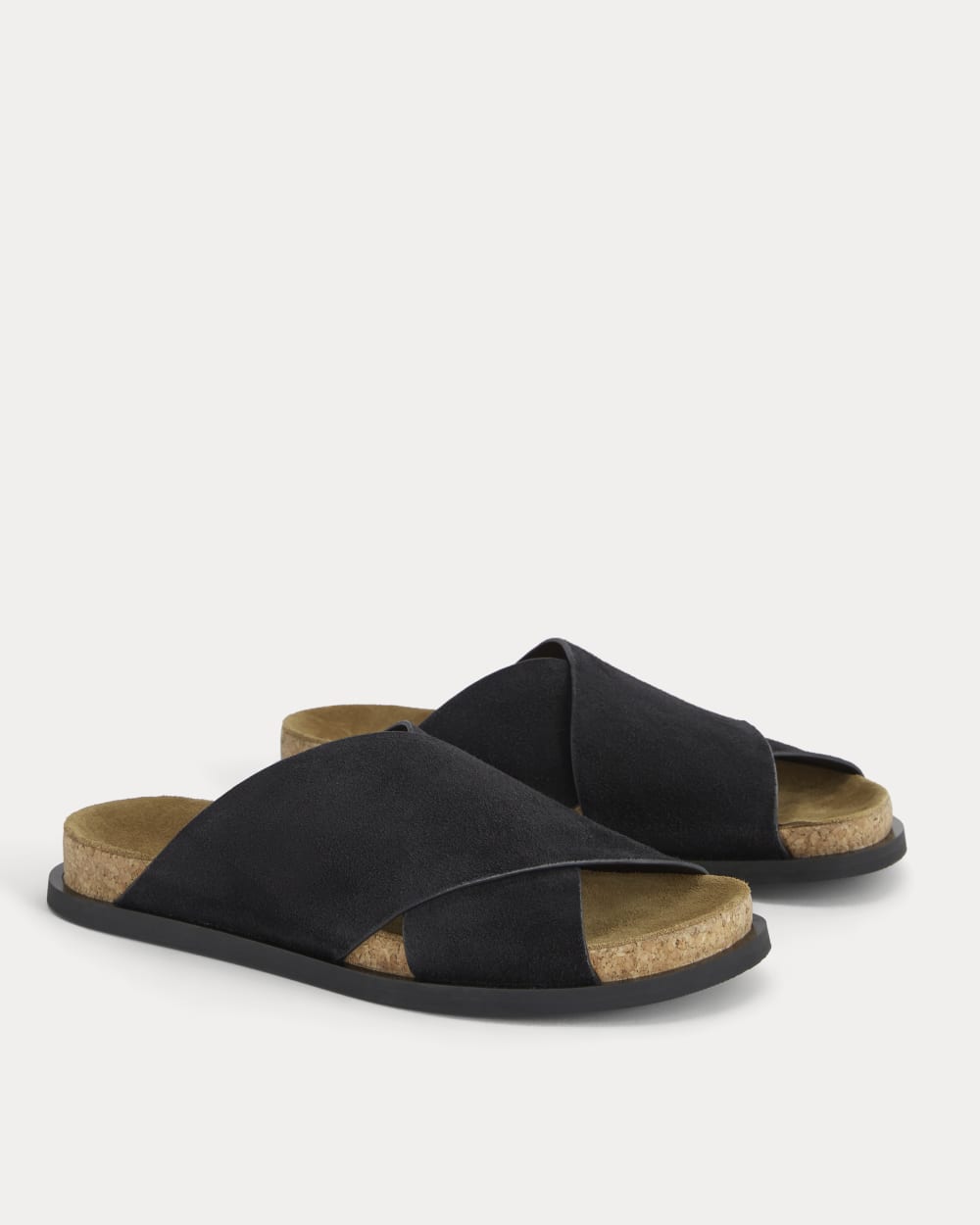 The Suede Crossover Sandal in Black — detail view