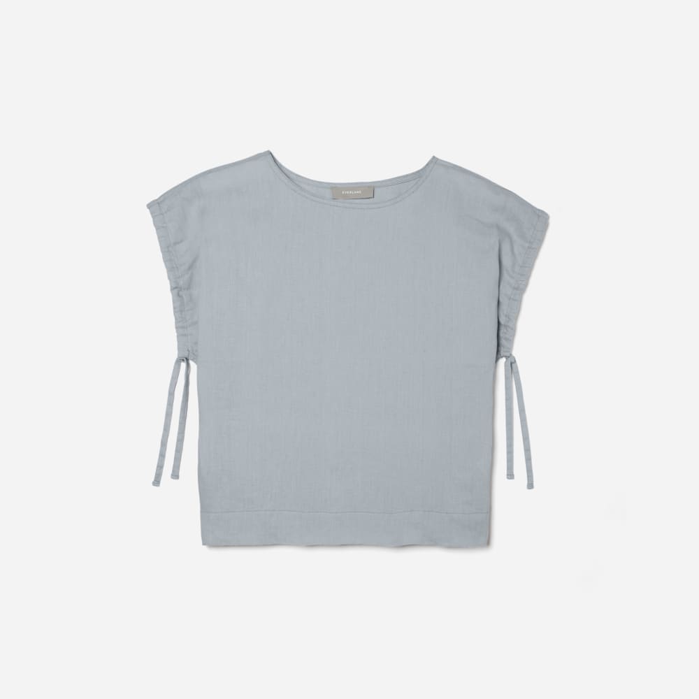 The Drawstring Tunic in Sky — front view
