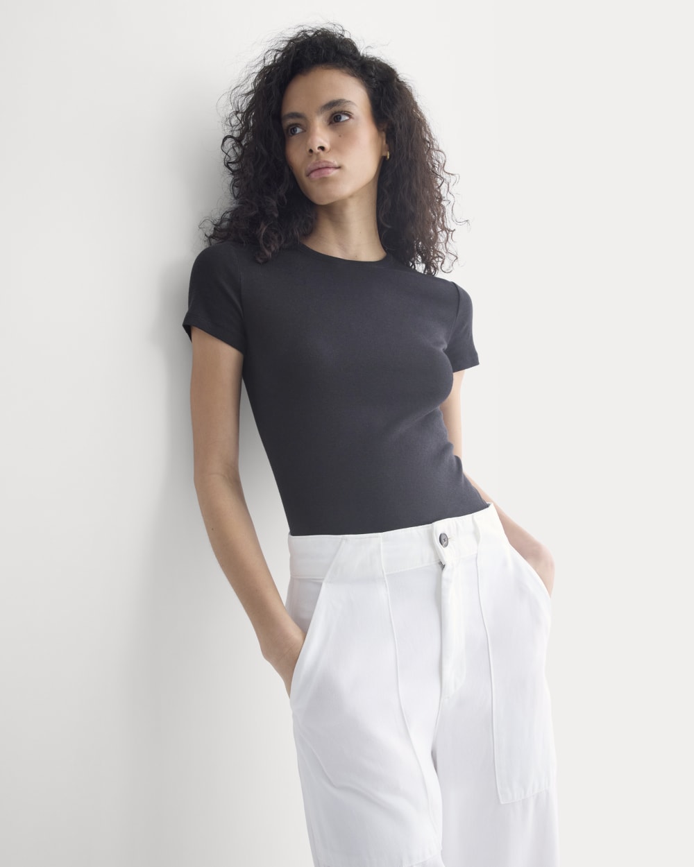 Tissue Short-Sleeve Crew in Black — front view