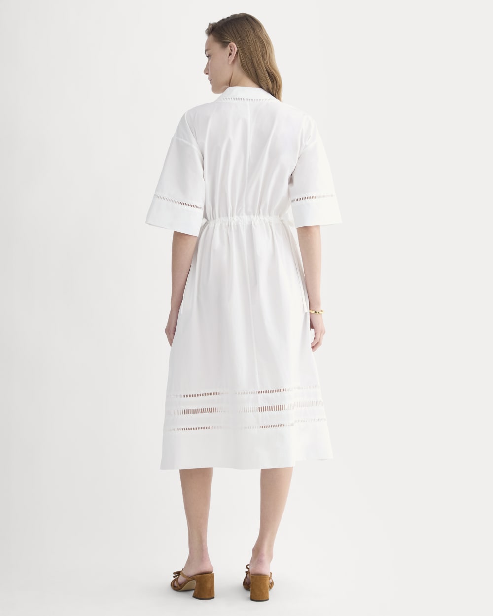 The Lace Trim Caftan Dress in White — detail view