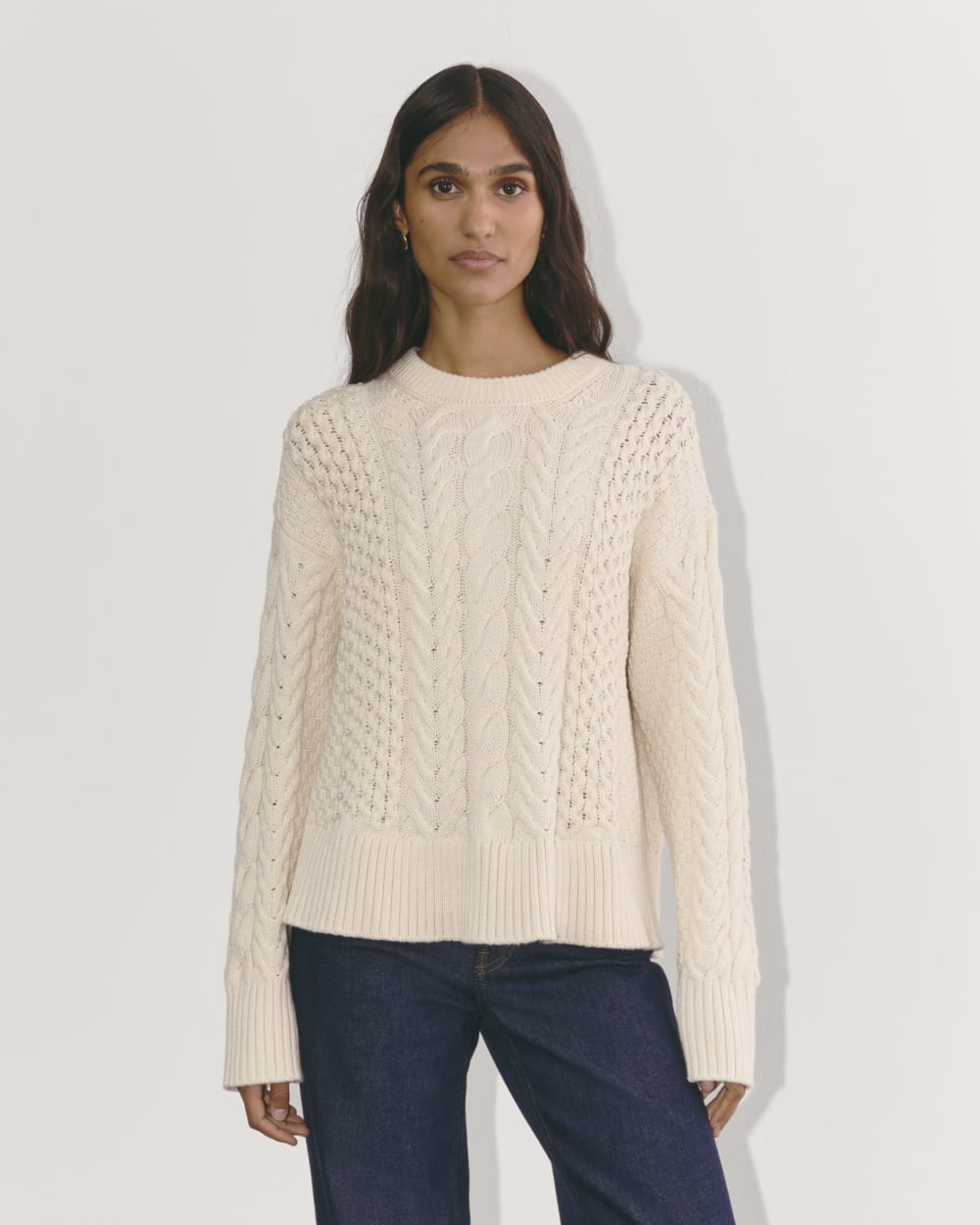 The Cable Sweater in Everyday Cotton in Canvas — front view