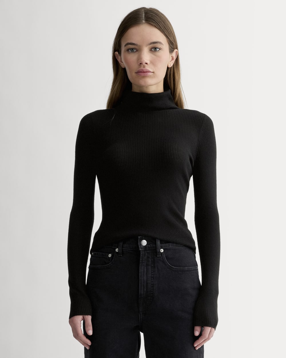 The Turtleneck in Ultrasoft Merino in Black — front view