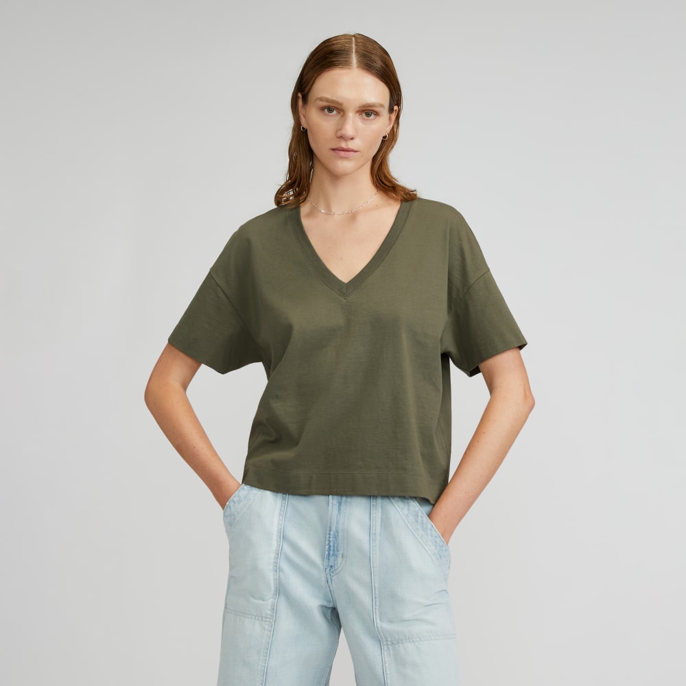 The Organic Cotton Slouchy V-Neck in Kalamata — front view