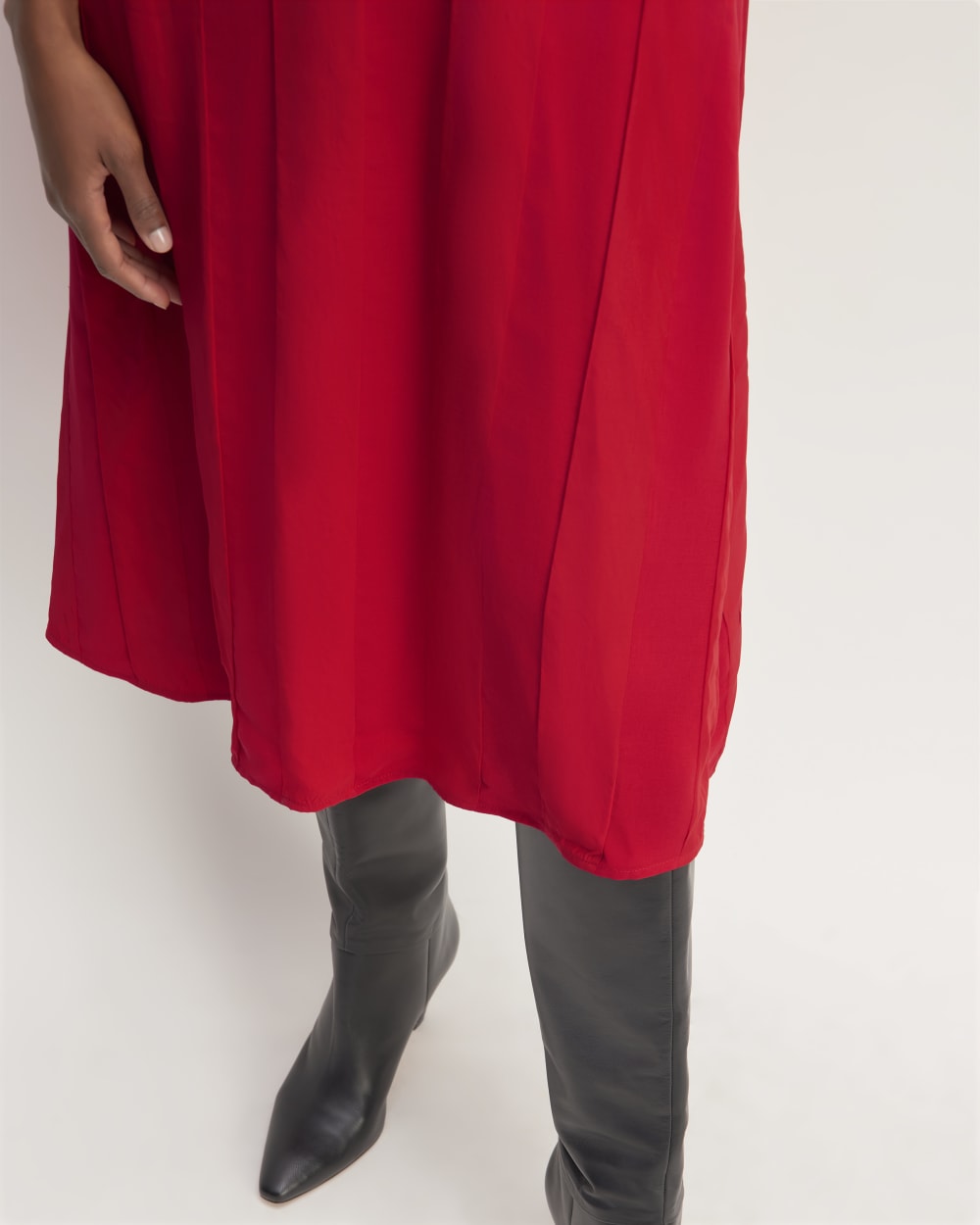 The City Stripe Ruched Dress in Haute Red — detail view
