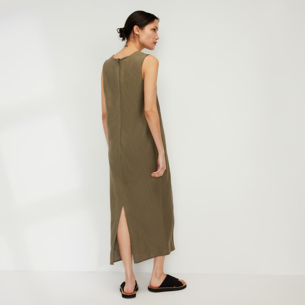 The Linen Bias Cut Dress in Kalamata — detail view