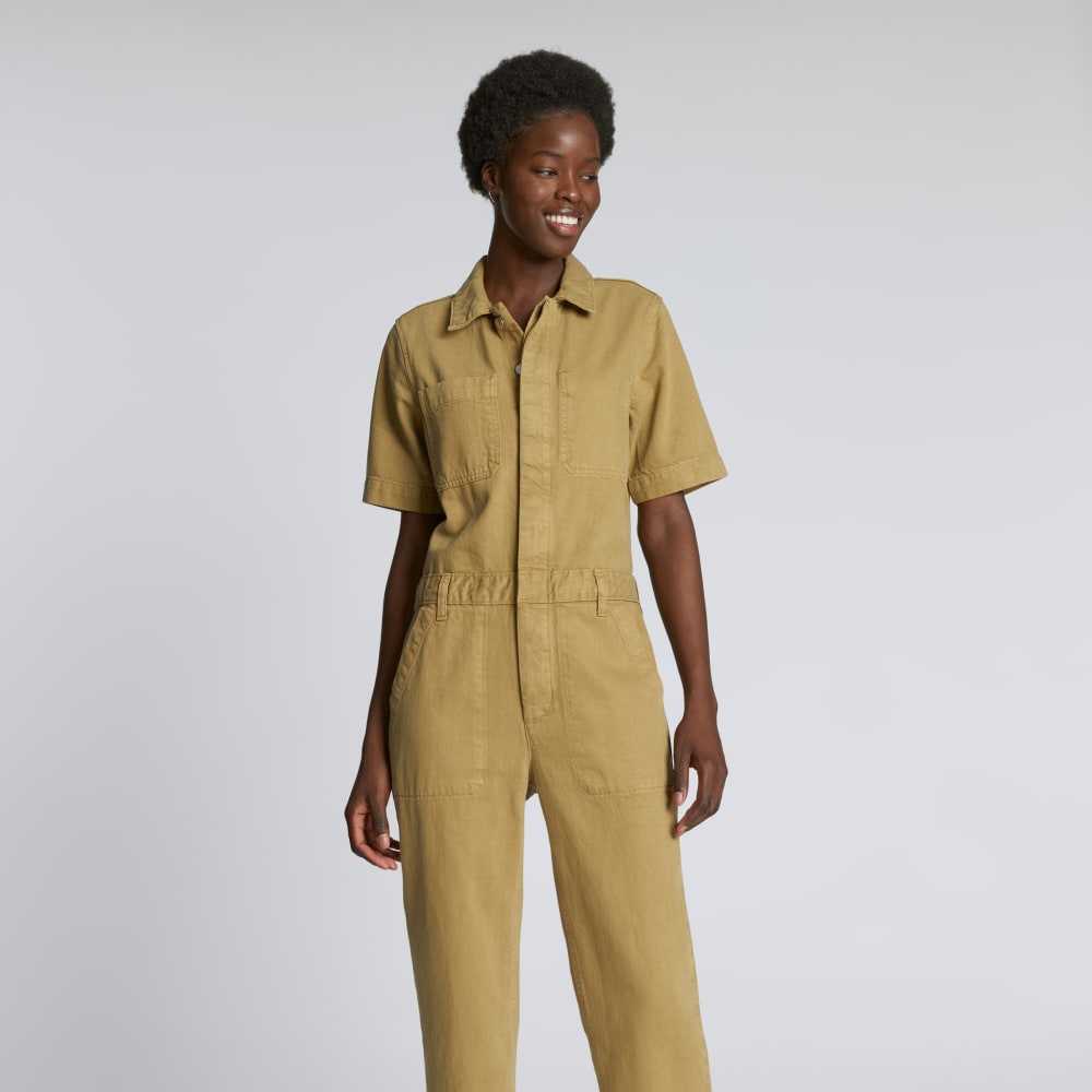 The Supersoft Jean Coverall in Spring Fennel — detail view