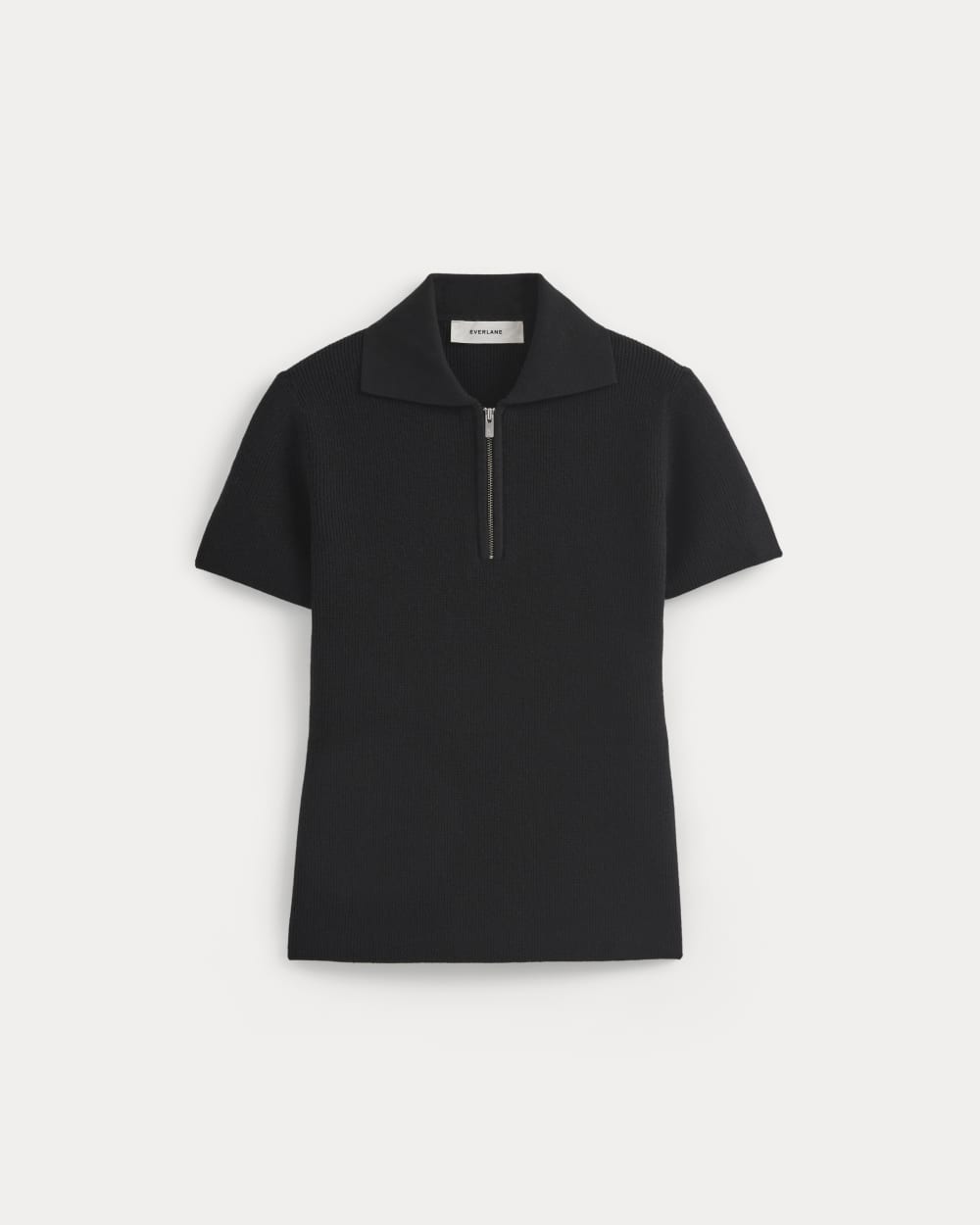 Knit Quarter-Zip Polo in Black — alternate view