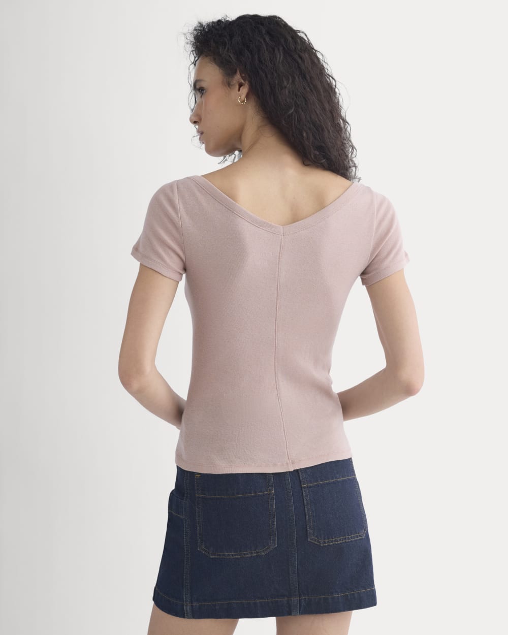 Tissue Short-Sleeve V-Neck Top in Dusty Rose — detail view