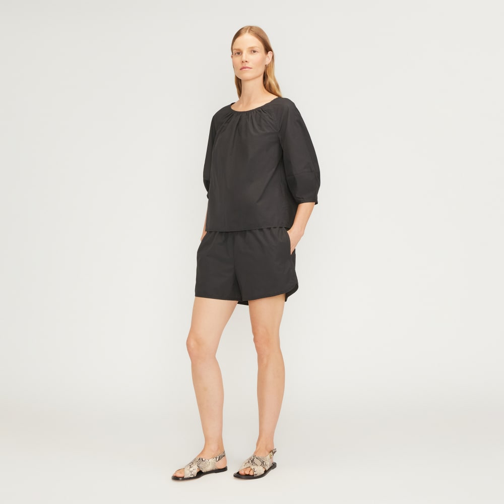The Poplin Scoop-Neck Top in Black — detail view