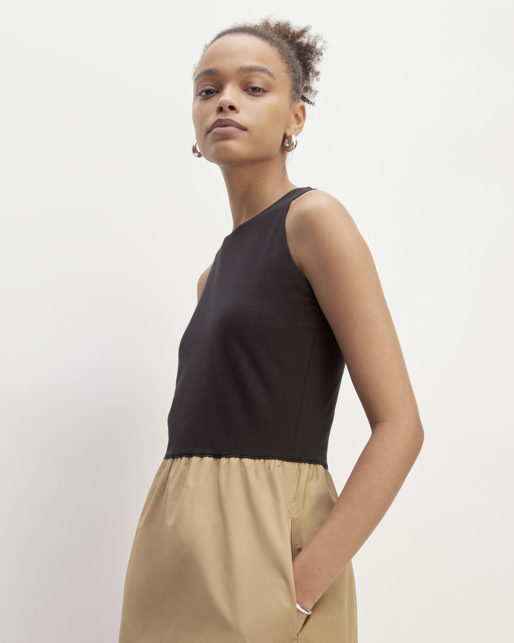The Supima® High-Neck Riviera Dress in Black / Tiger's Eye — detail view