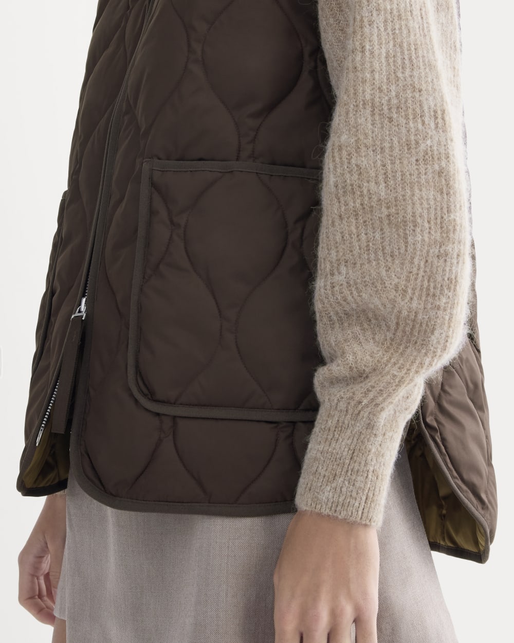 ReNew Quilted Vest in Coffee Bean — detail view