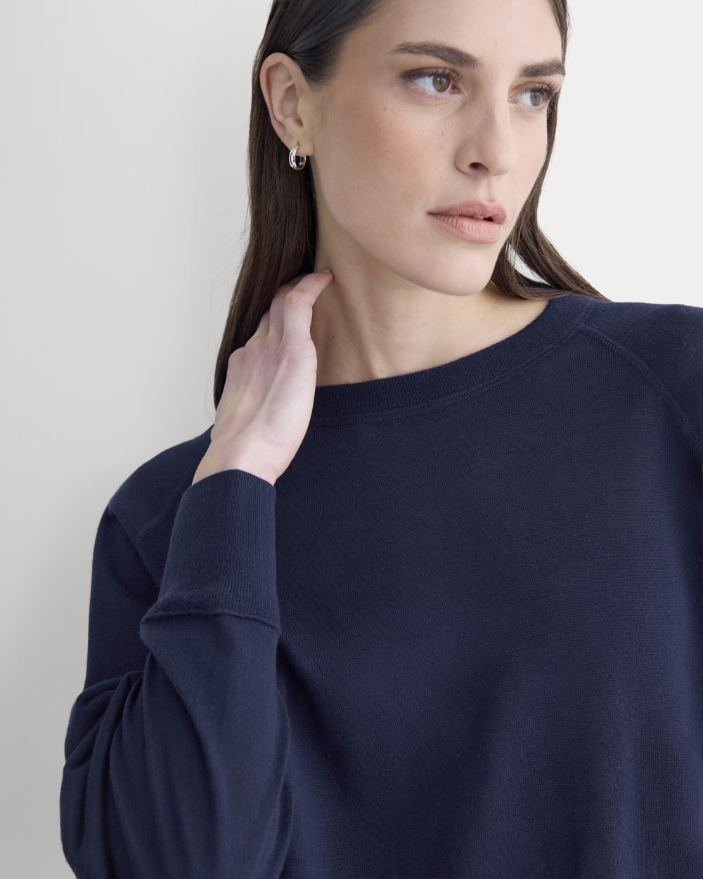 Raglan Sweater in Ultrasoft Merino in Rich Navy — detail view