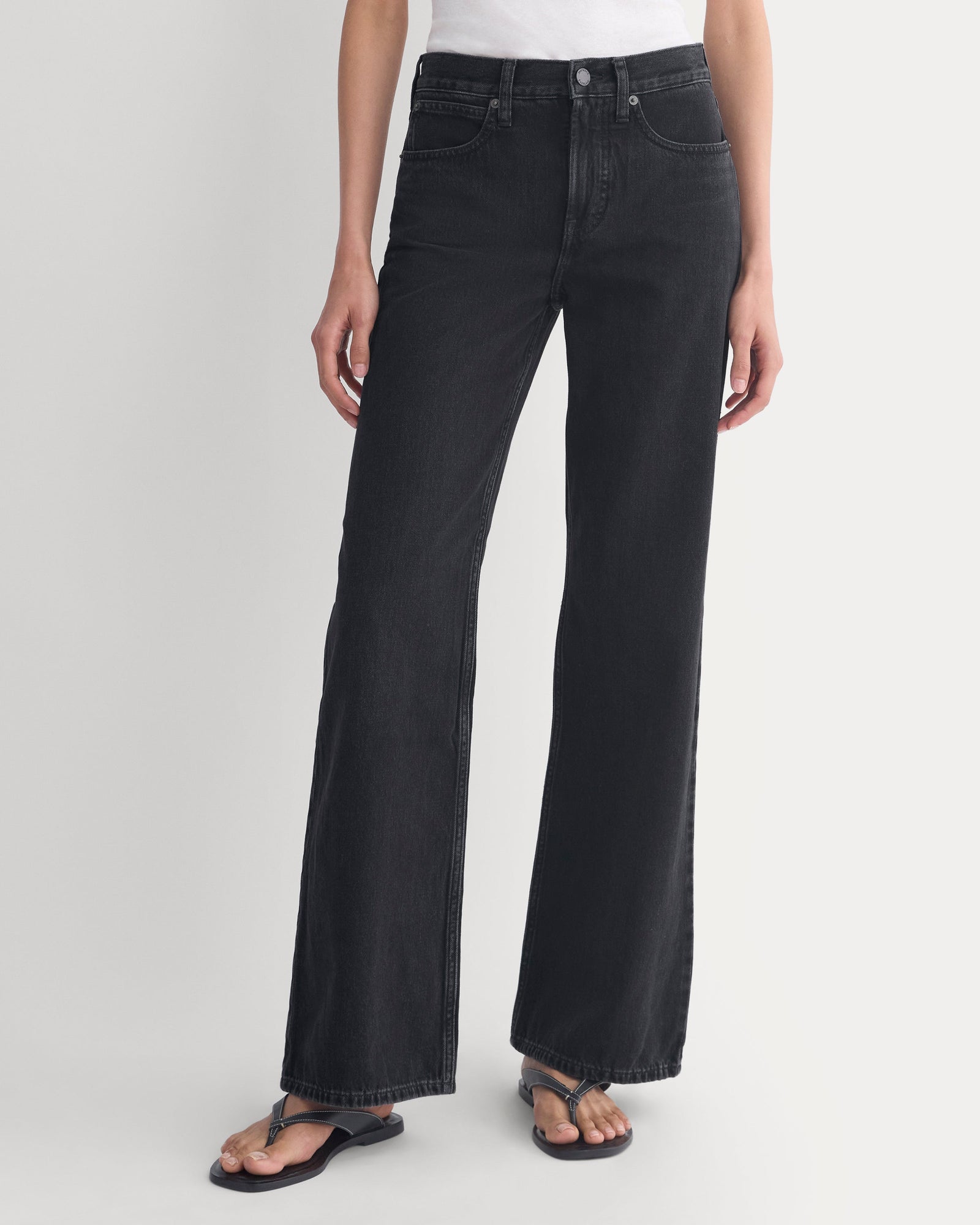 Relaxed Mid-Rise Bootcut Jean in Black — detail view