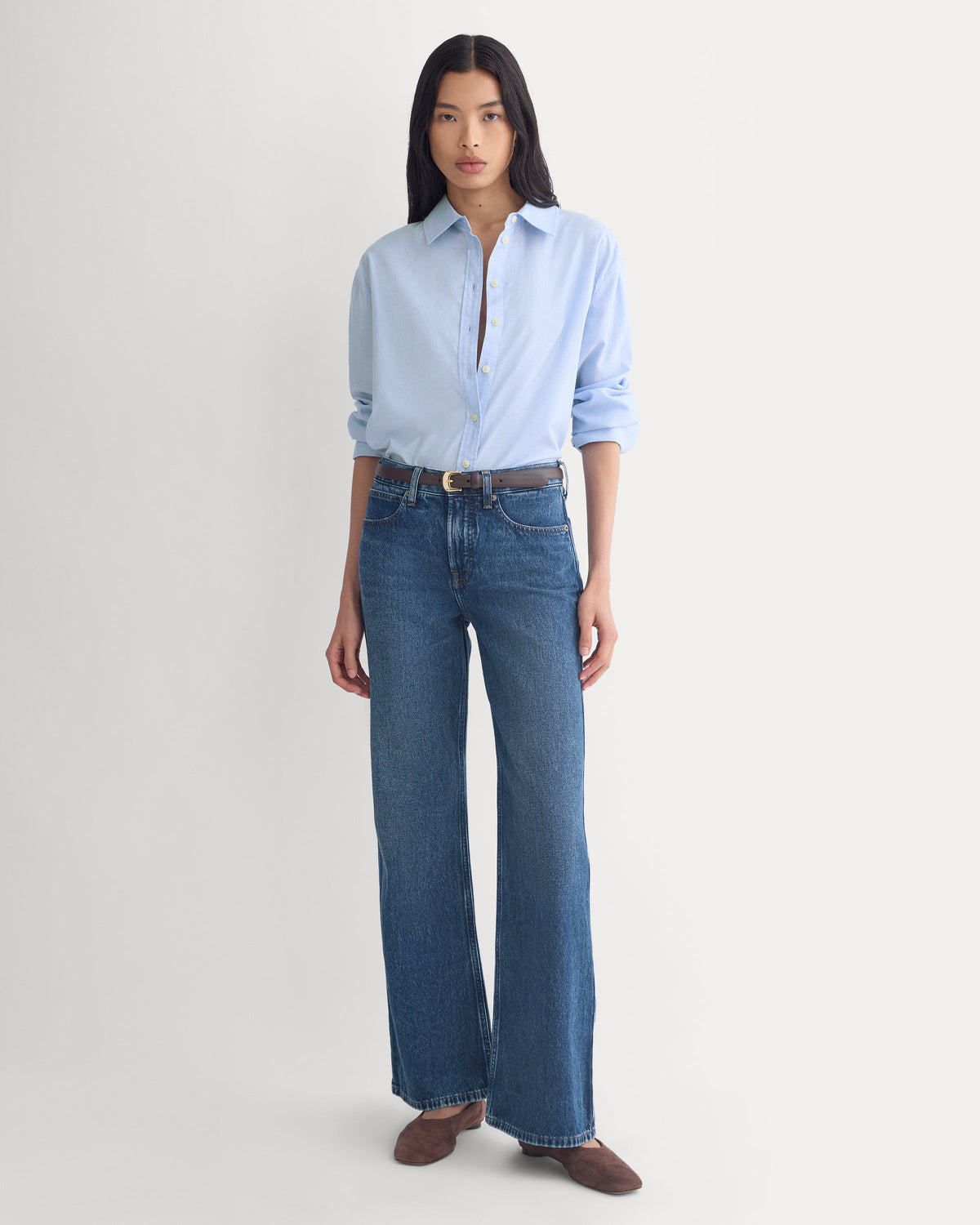Relaxed Mid-Rise Bootcut Jean in Dark Indigo — front view