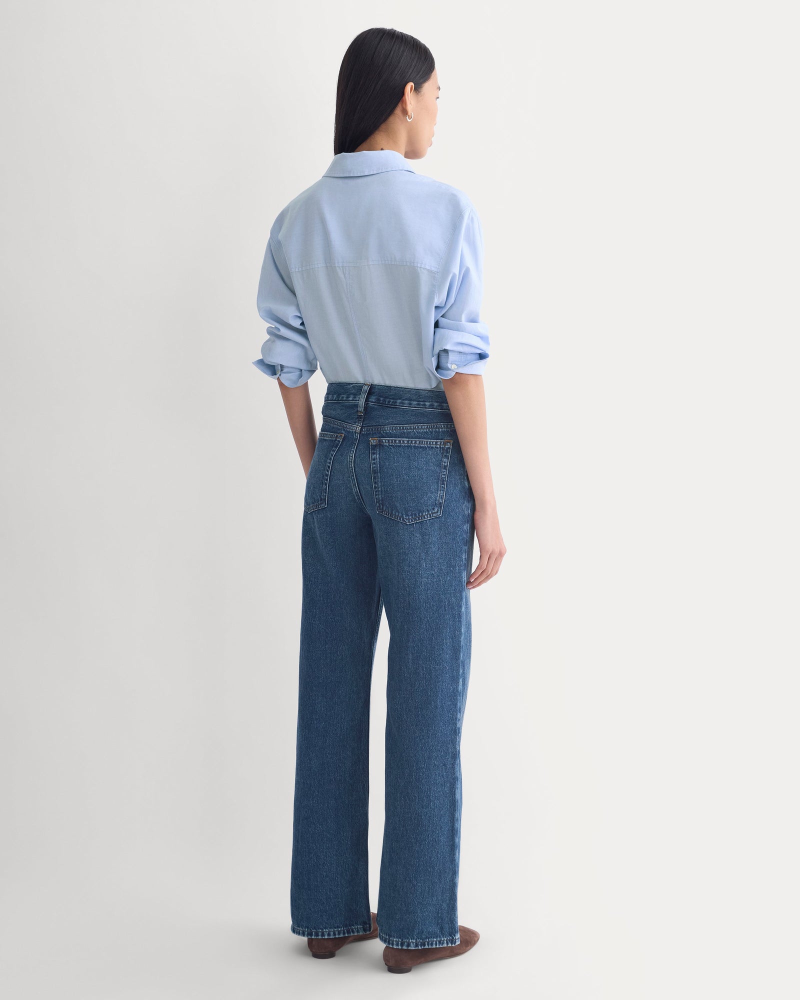Relaxed Mid-Rise Bootcut Jean in Dark Indigo — detail view