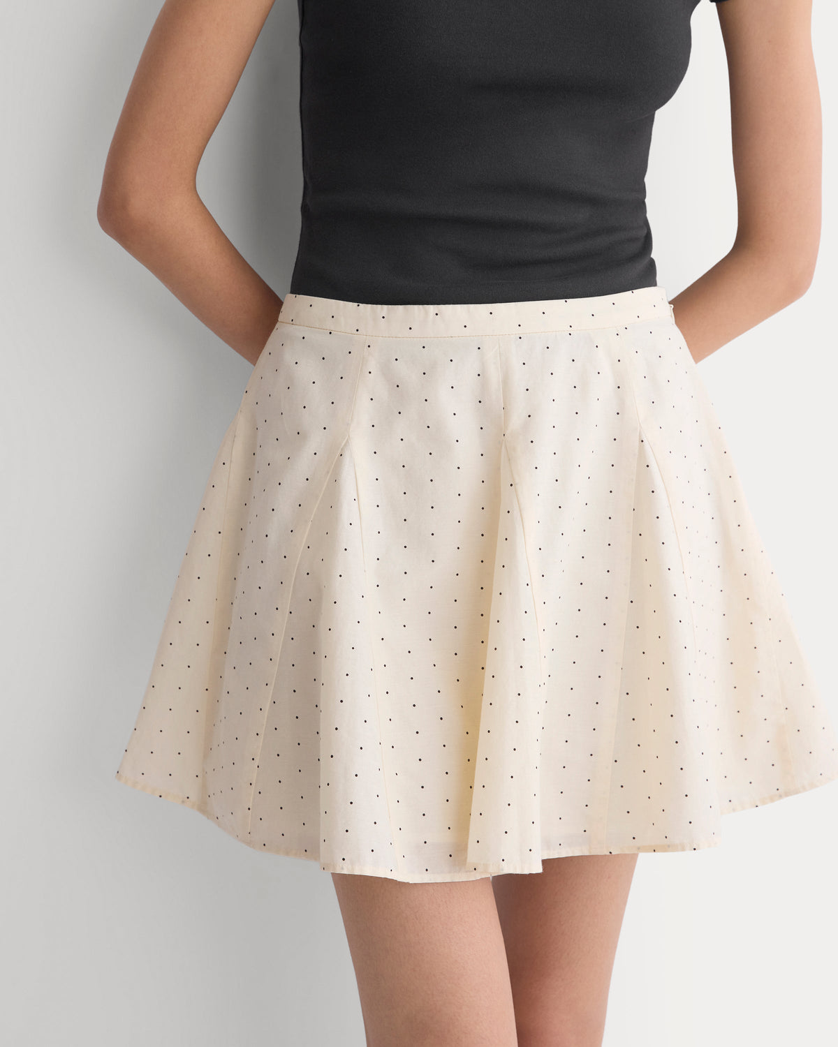 Godet Mini Skirt in Cotton Silk in Birch — detail view