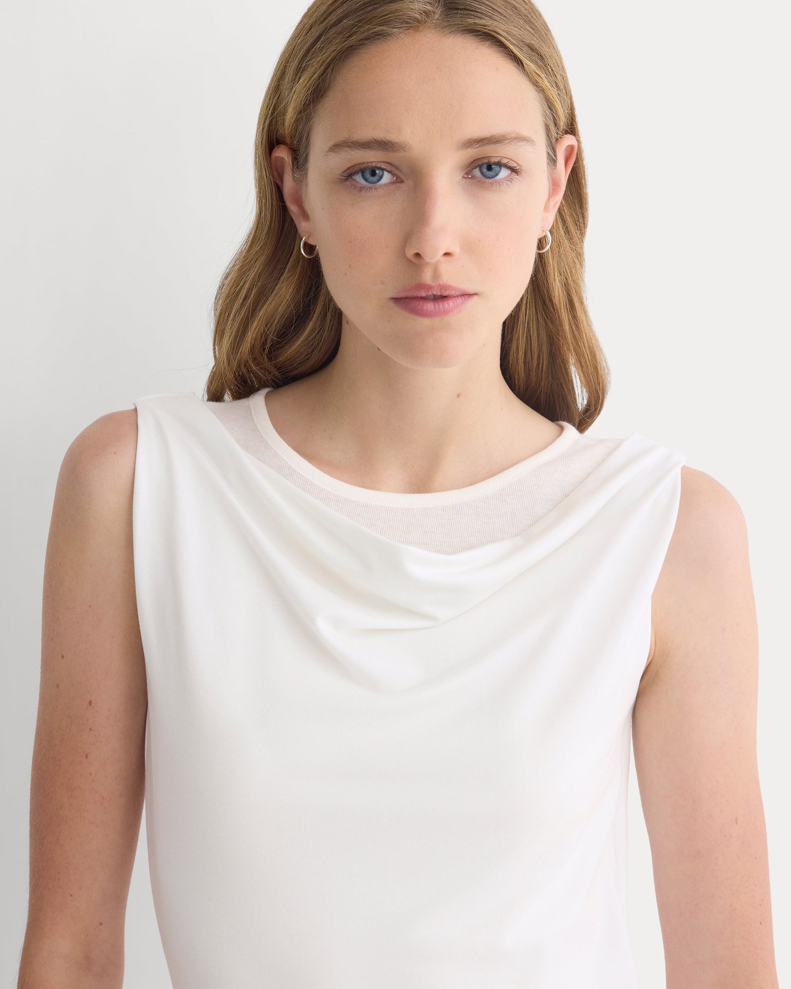 Cowl Neck Mini Dress in Bone — detail view