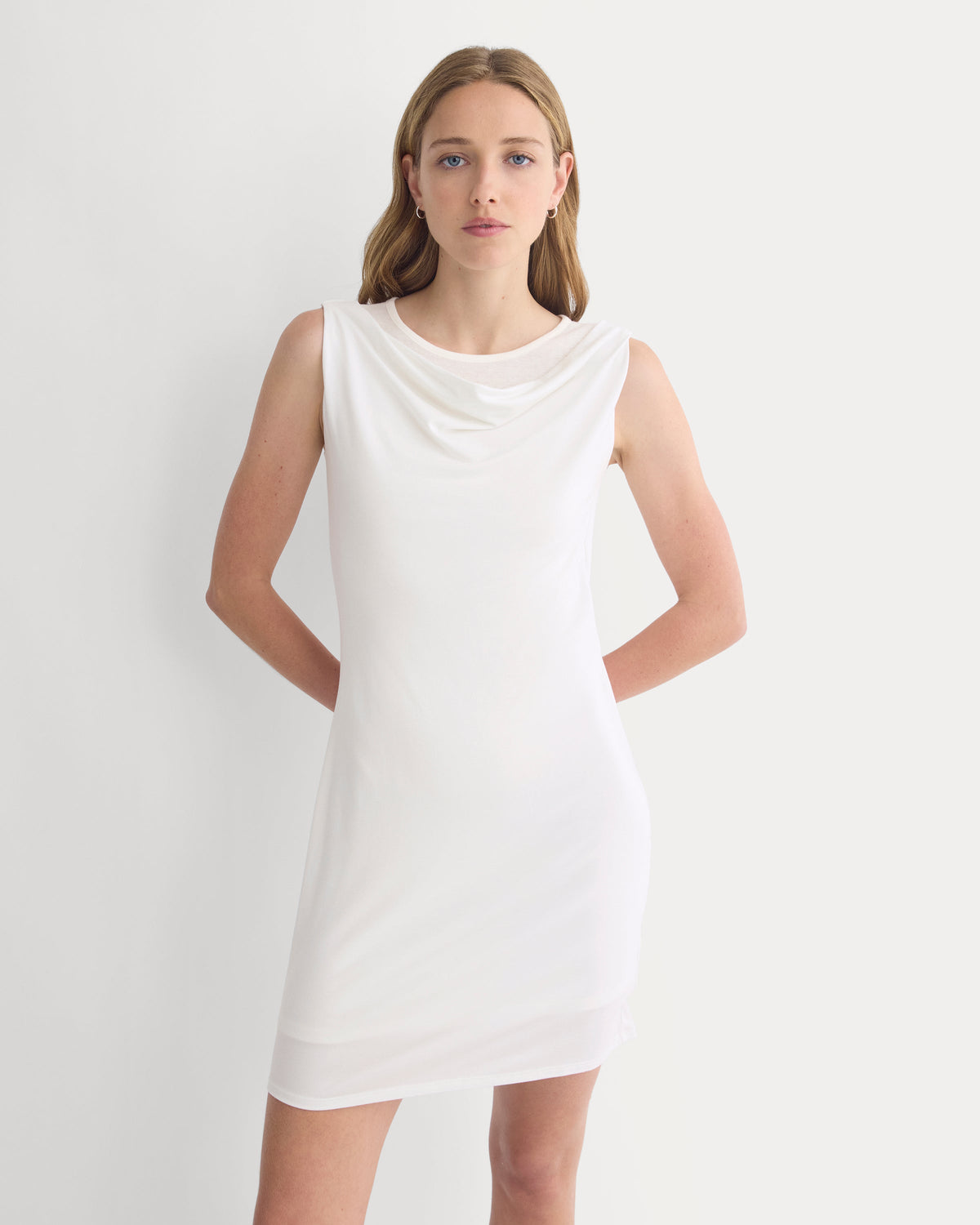 Cowl Neck Mini Dress in Bone — detail view