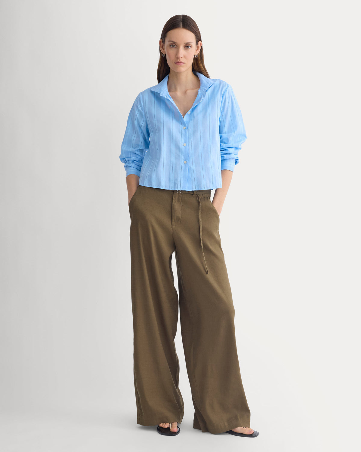 Textured Mini Collar Shirt in Open Air Blue — detail view