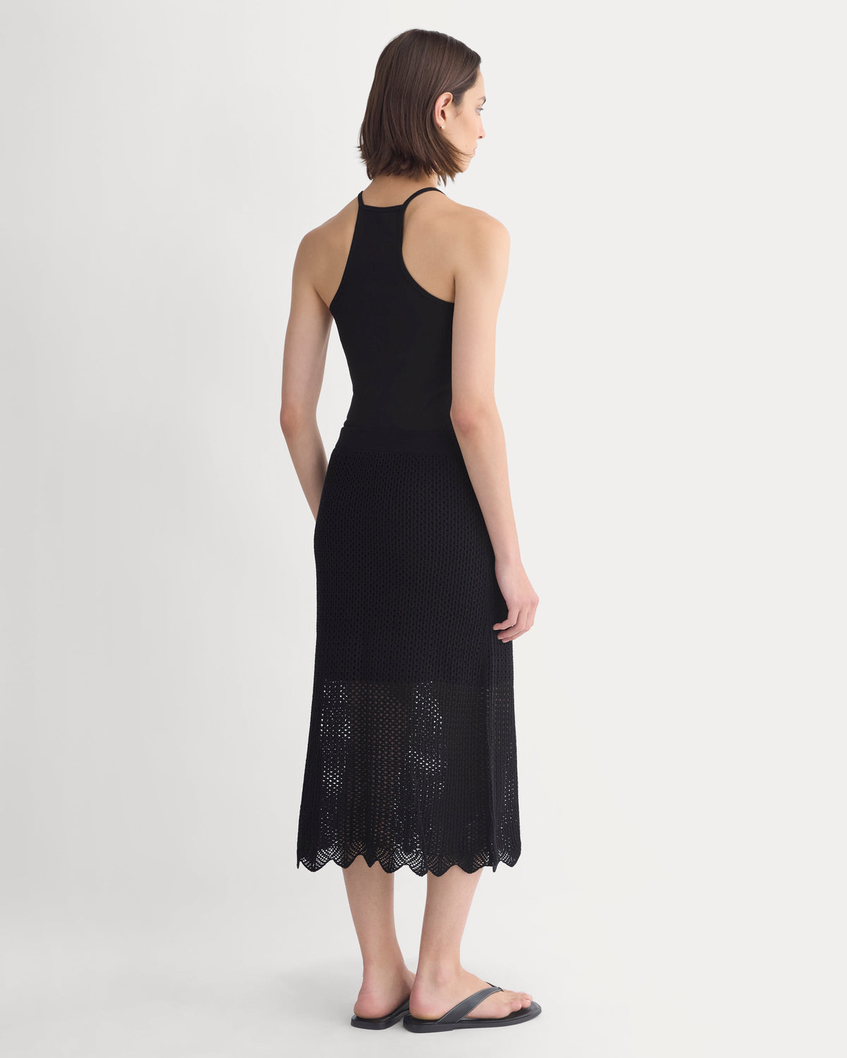 Lace-Knit Midi Skirt in Black — detail view