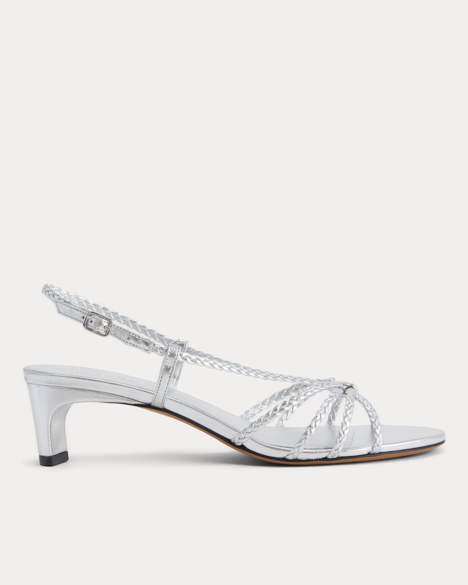 Made in Italy Braided Kitten Heel in Silver Leather — front view