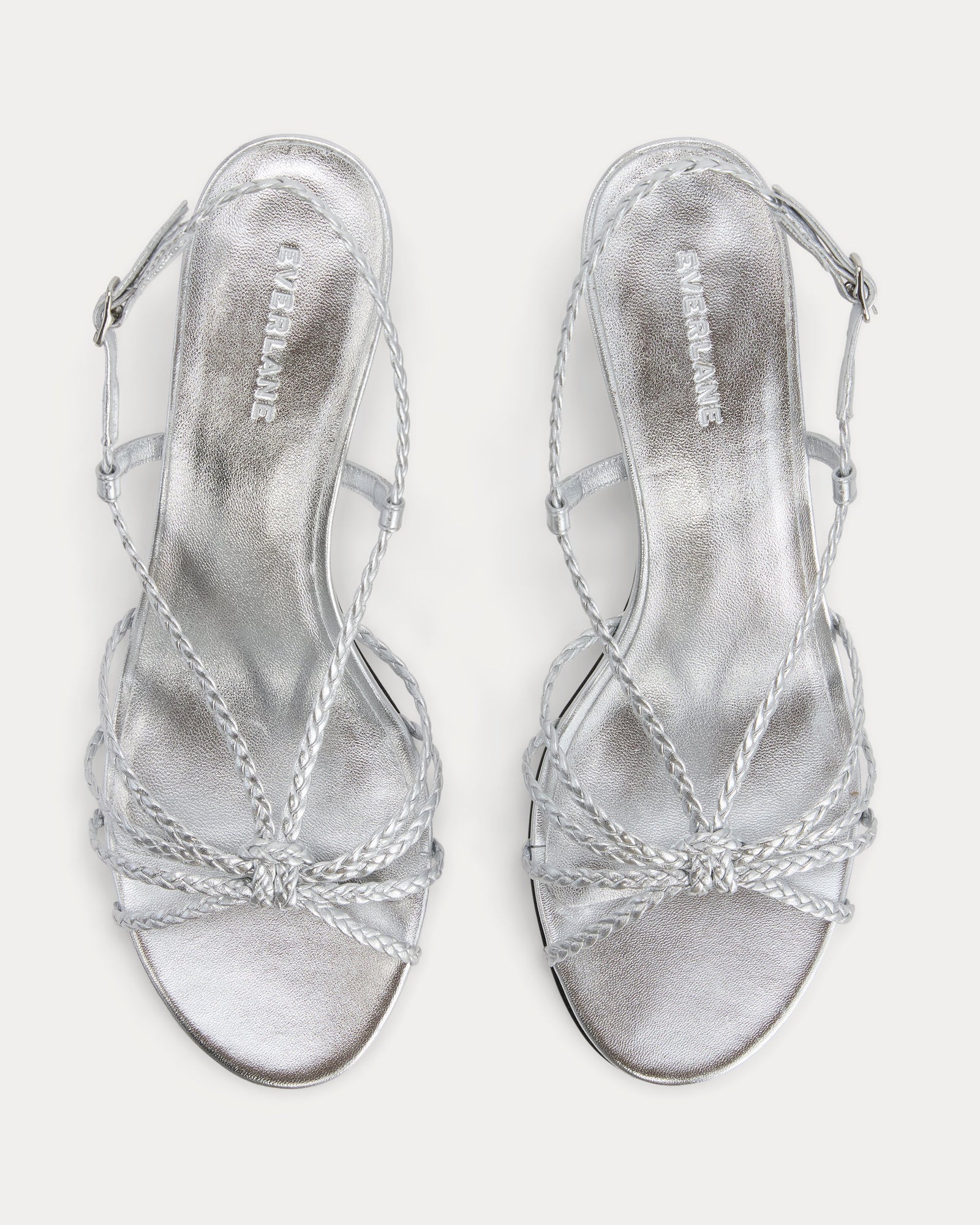 Made in Italy Braided Kitten Heel in Silver Leather — detail view