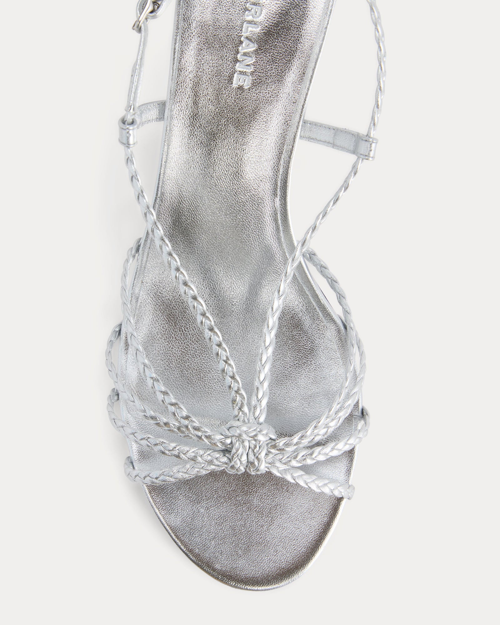 Made in Italy Braided Kitten Heel in Silver Leather — detail view