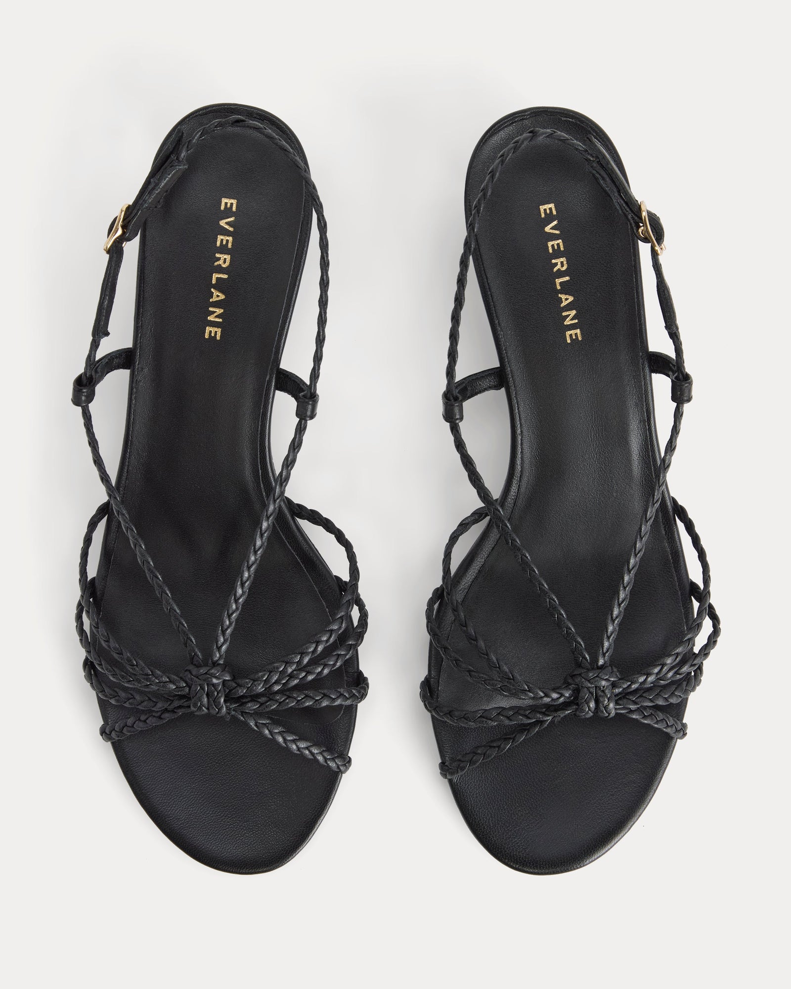 Made in Italy Braided Kitten Heel in Black Leather — detail view