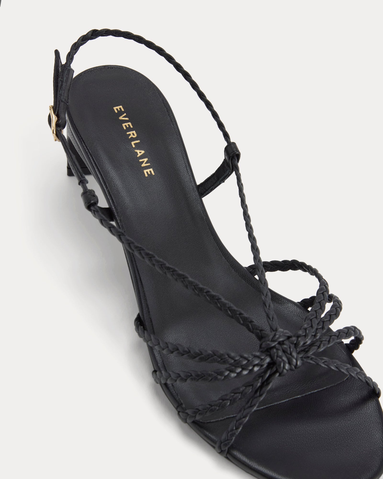 Made in Italy Braided Kitten Heel in Black Leather — detail view