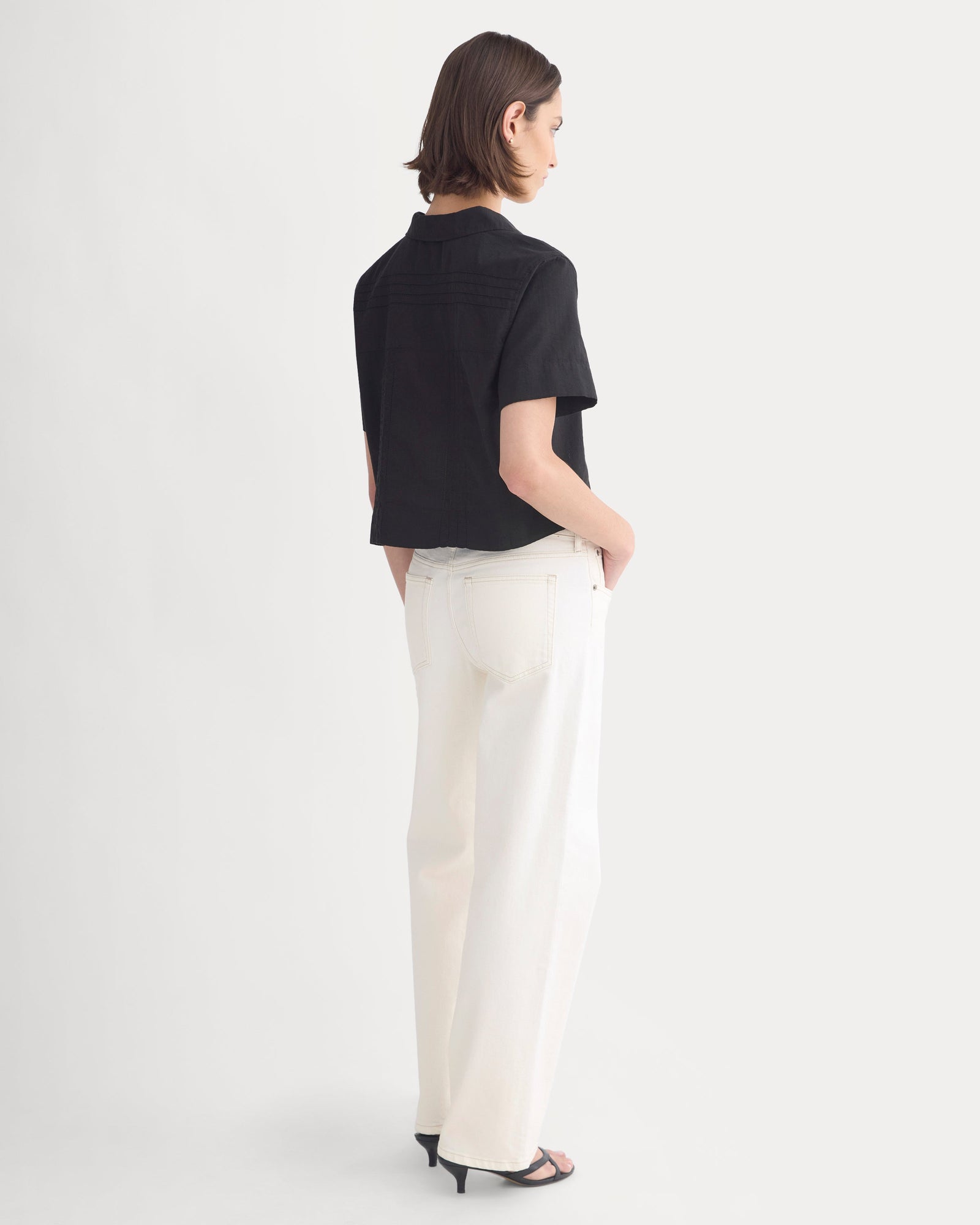 Cotton Gauze Resort Shirt in Black — detail view