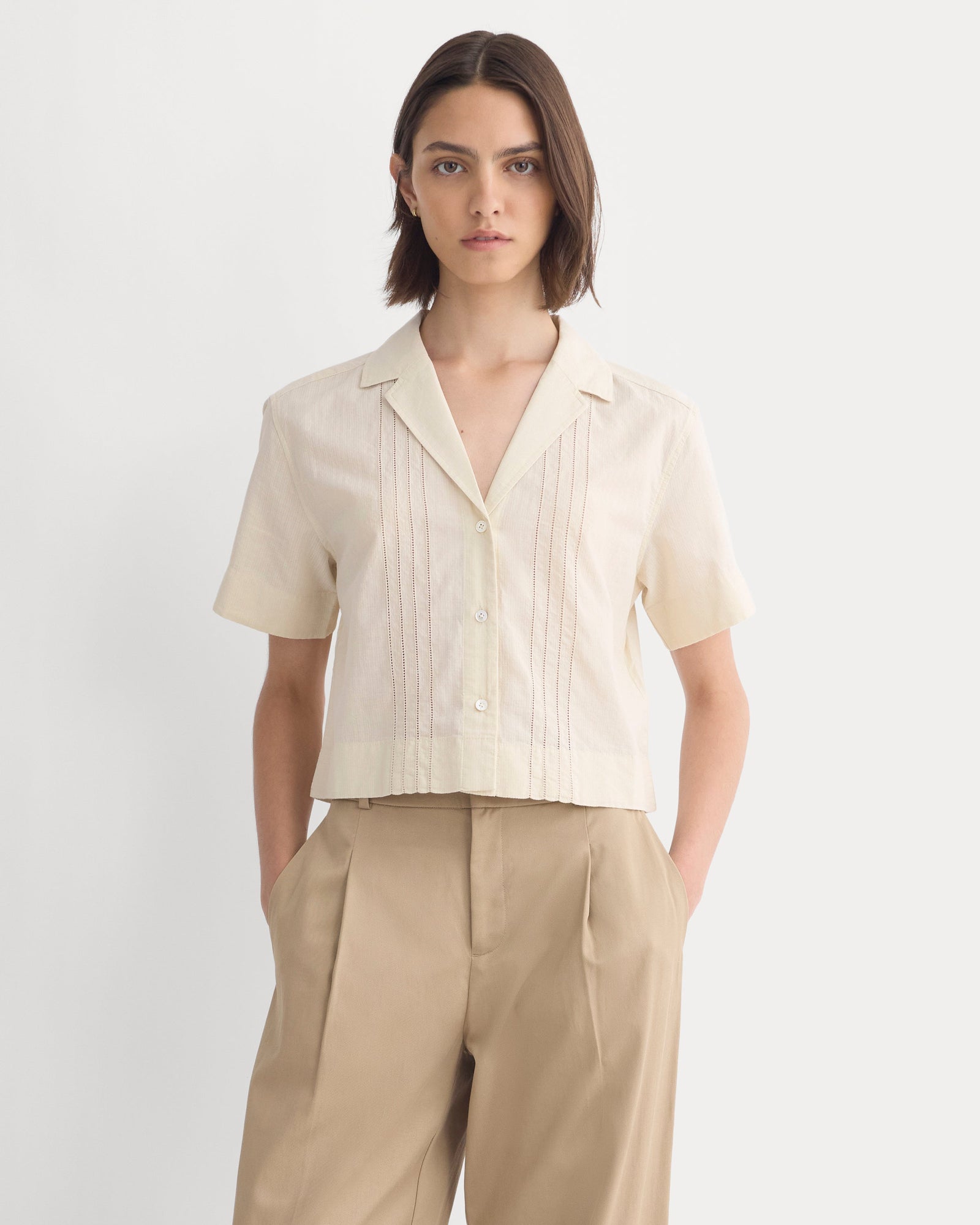 Cotton Gauze Resort Shirt in Birch — front view