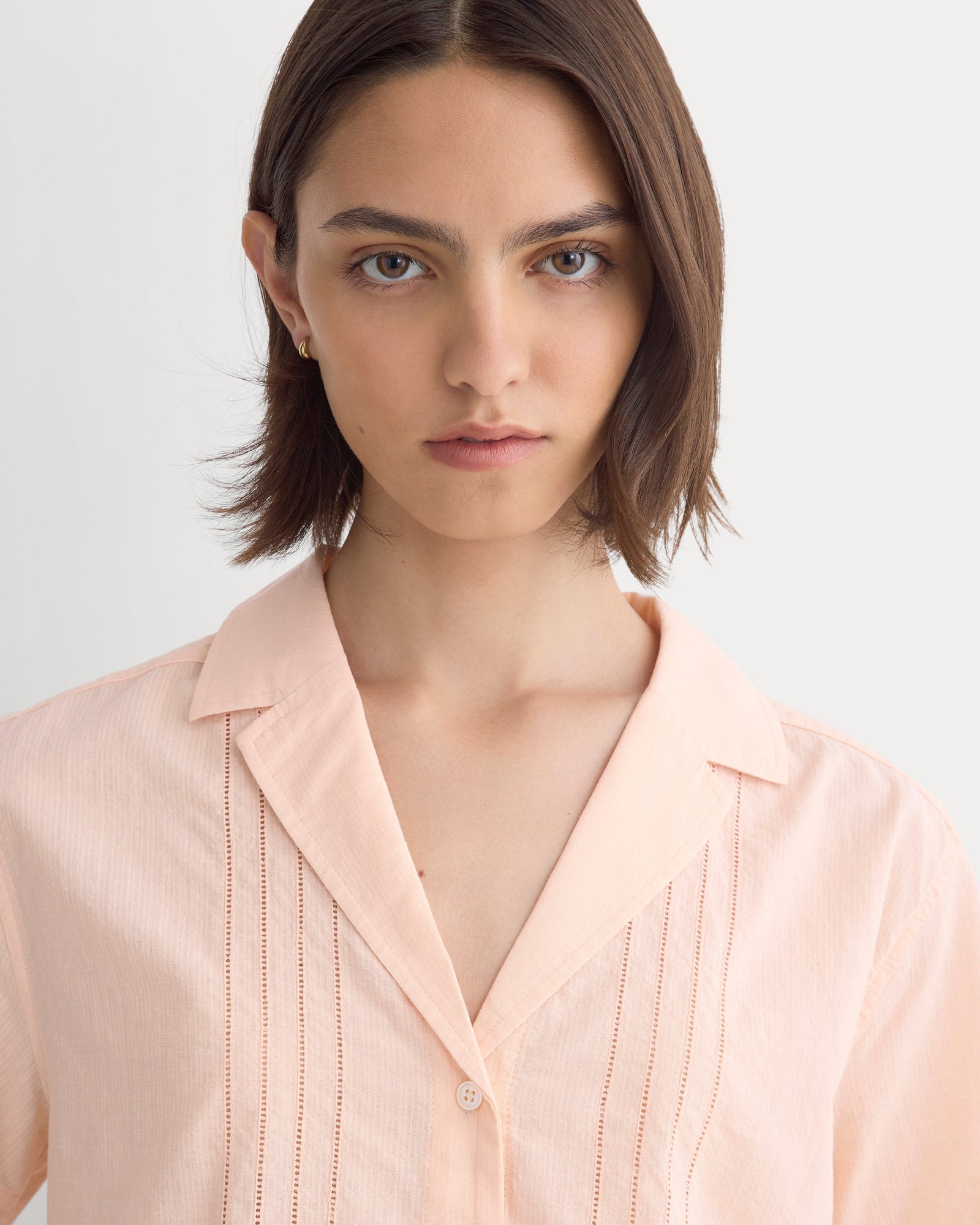Cotton Gauze Resort Shirt in Pale Peach — detail view