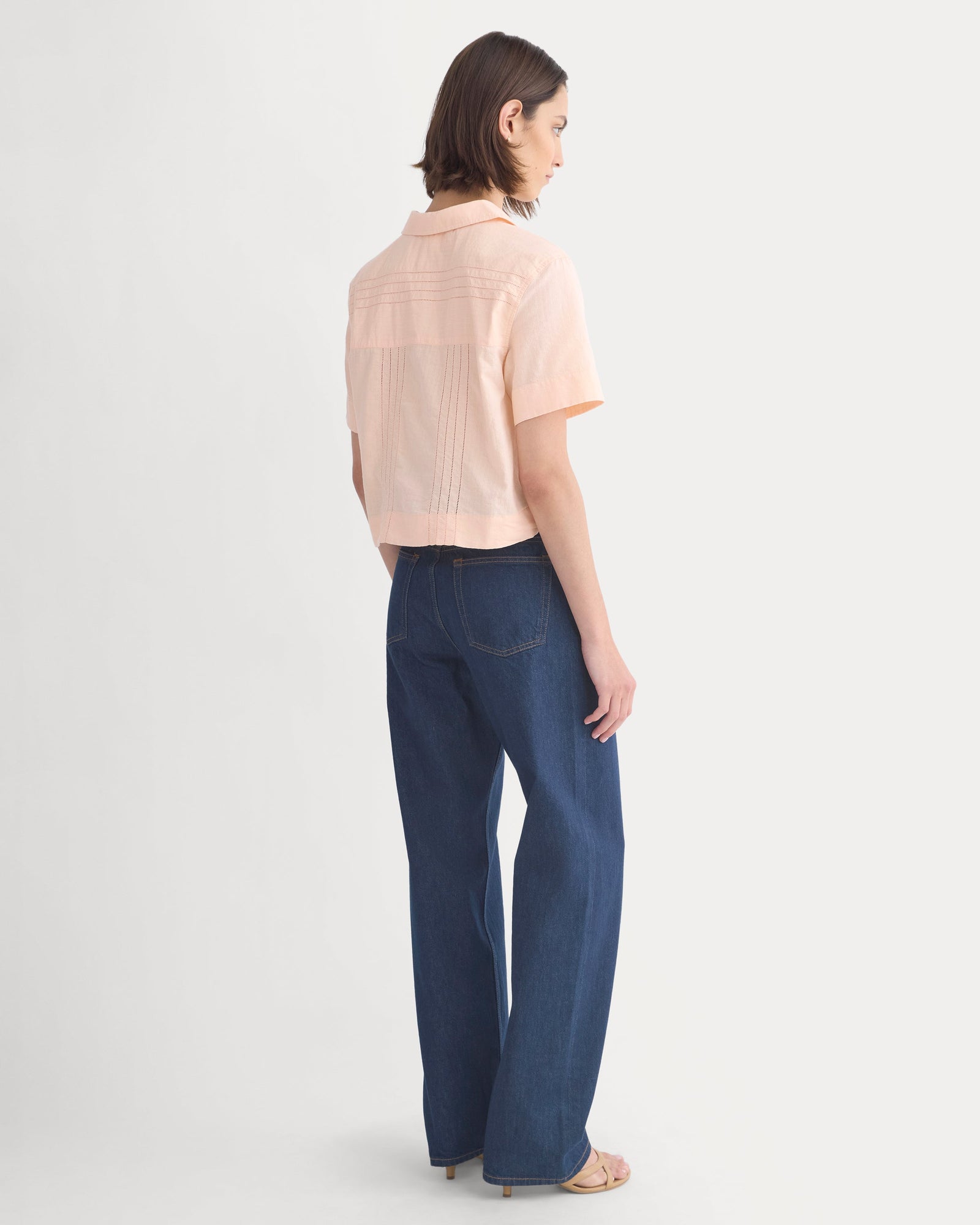 Cotton Gauze Resort Shirt in Pale Peach — detail view