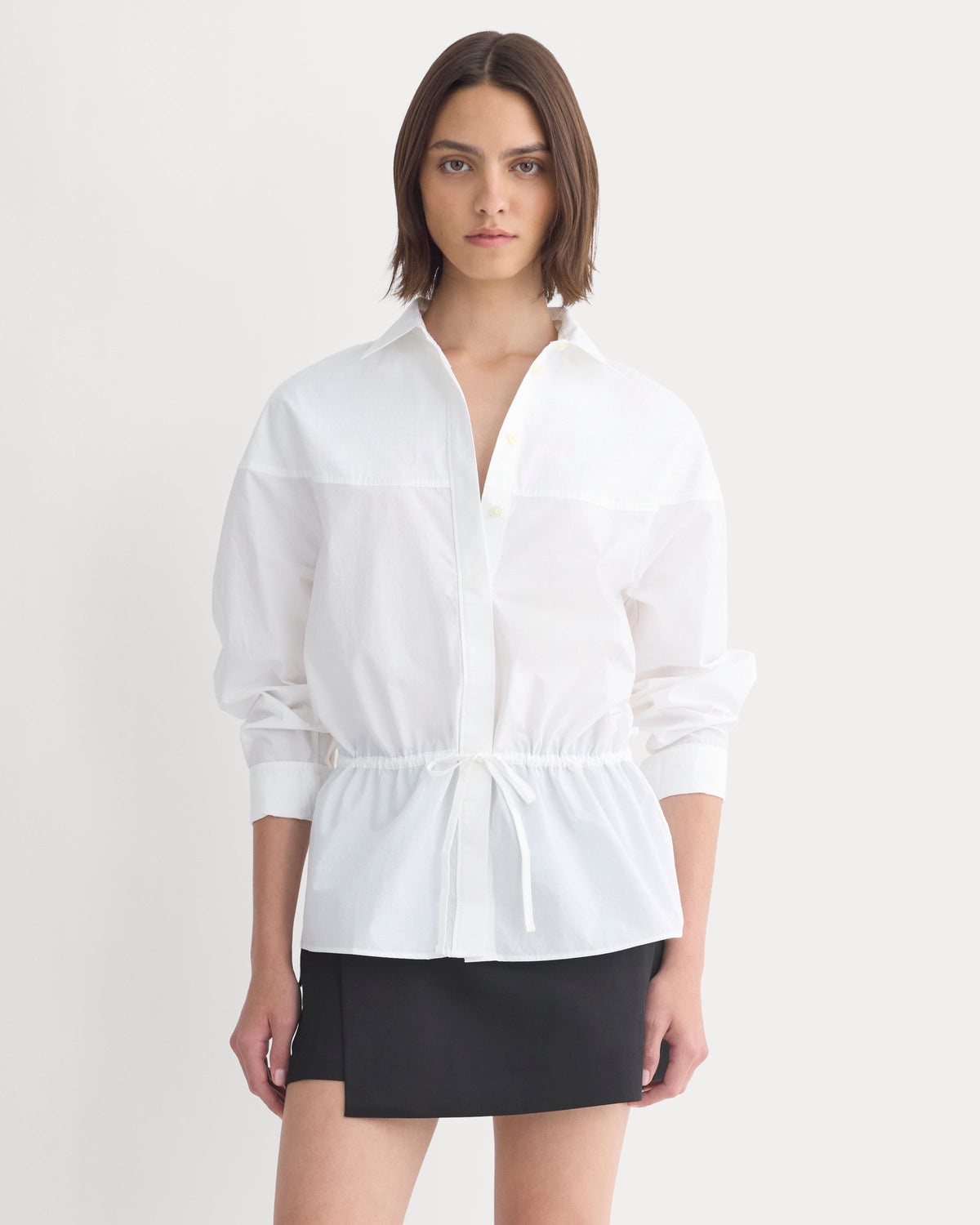 Oversized Cinched Shirt in Ultrasoft Cotton in White — front view