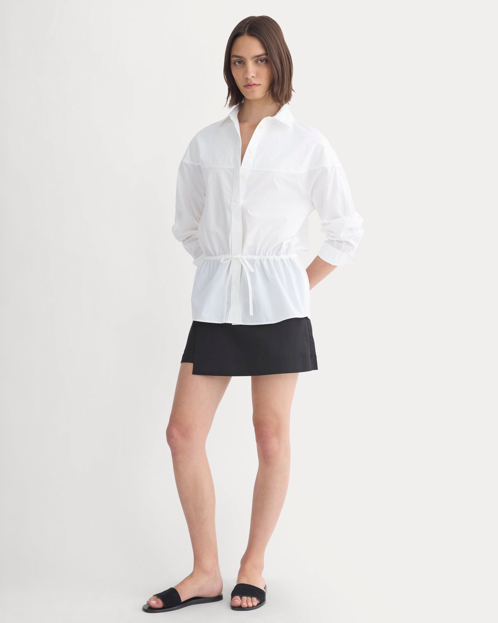 Oversized Cinched Shirt in Ultrasoft Cotton in White — detail view