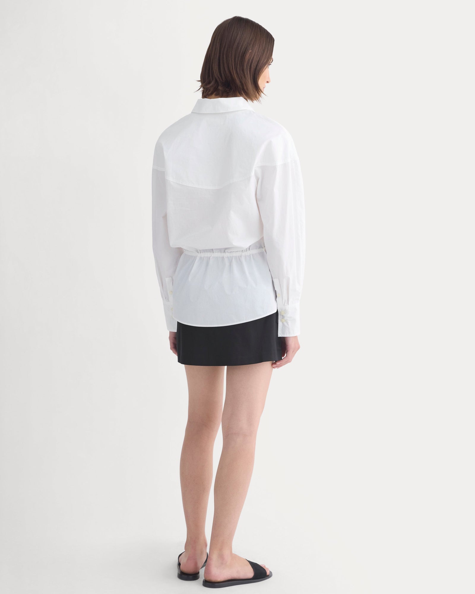 Oversized Cinched Shirt in Ultrasoft Cotton in White — detail view