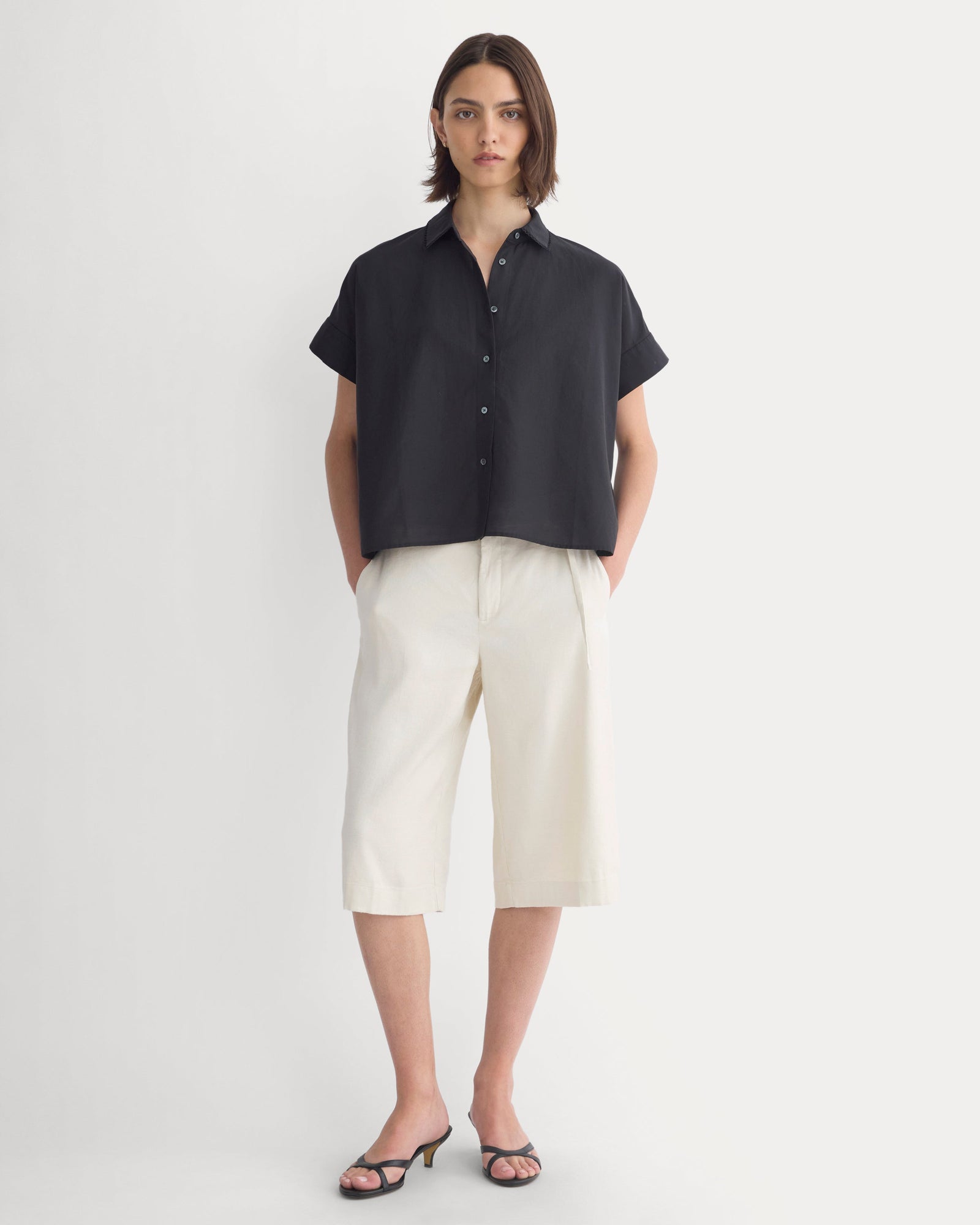 Scalloped-Collar Square Shirt in Black — detail view